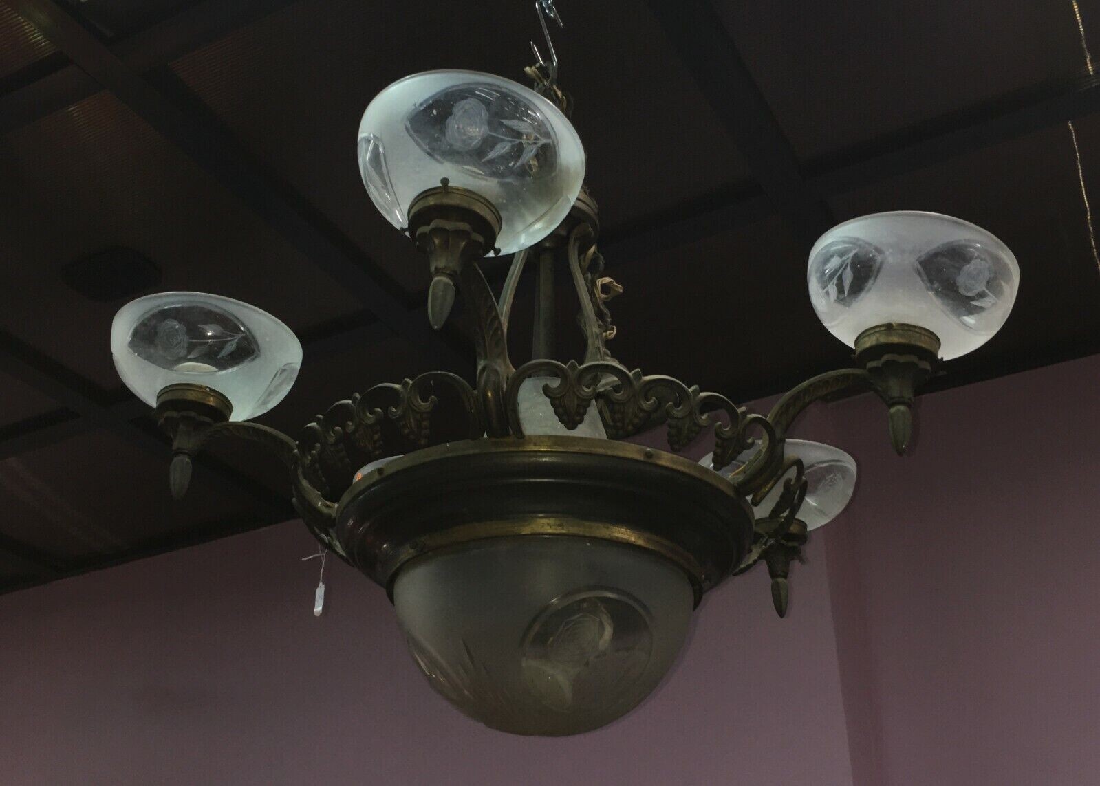 Arredi Antichi   Lampada A Sospensione Decorativa Con Vetri Incisi