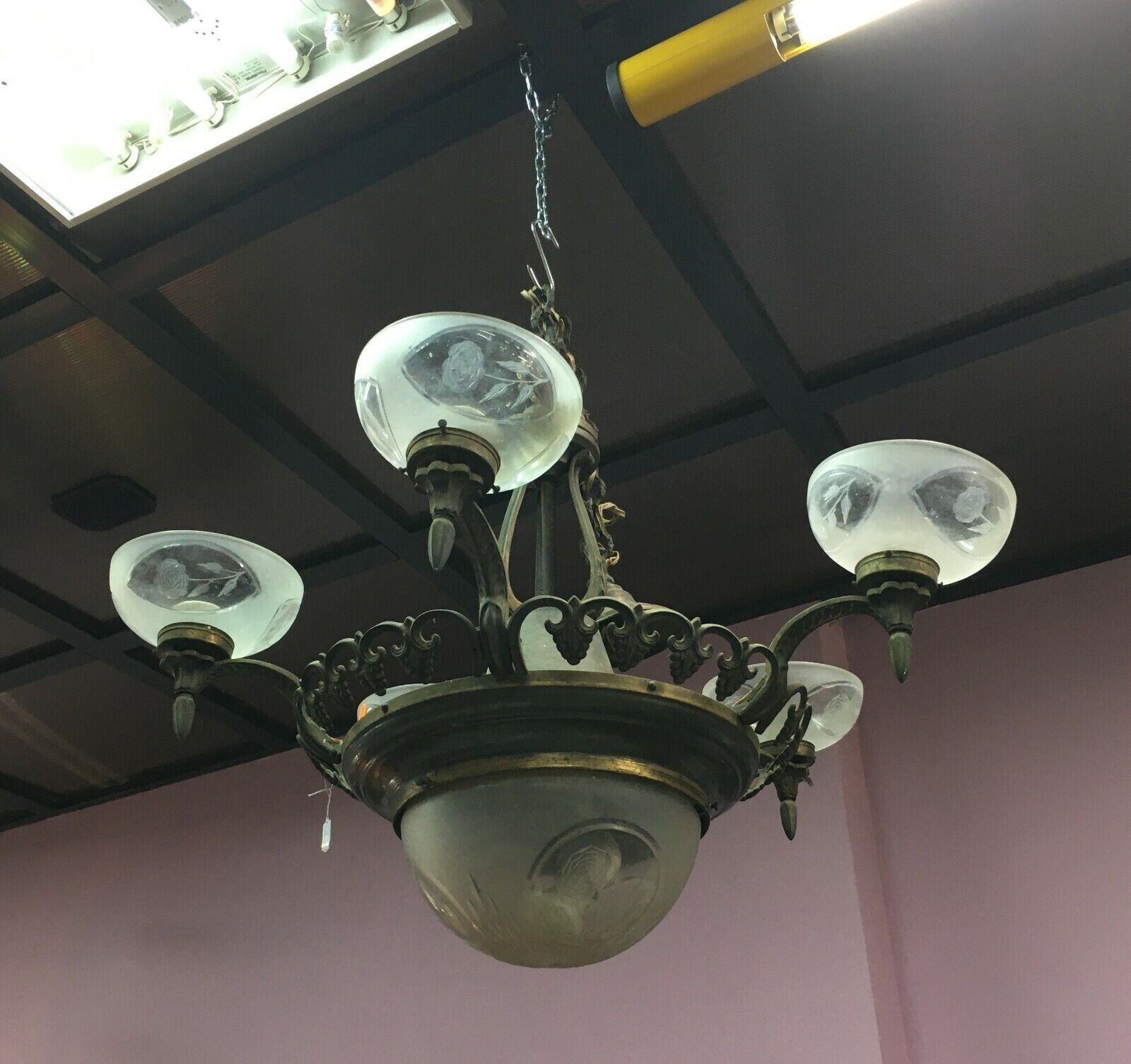 Arredi Antichi   Lampada A Sospensione Decorativa Con Vetri Incisi