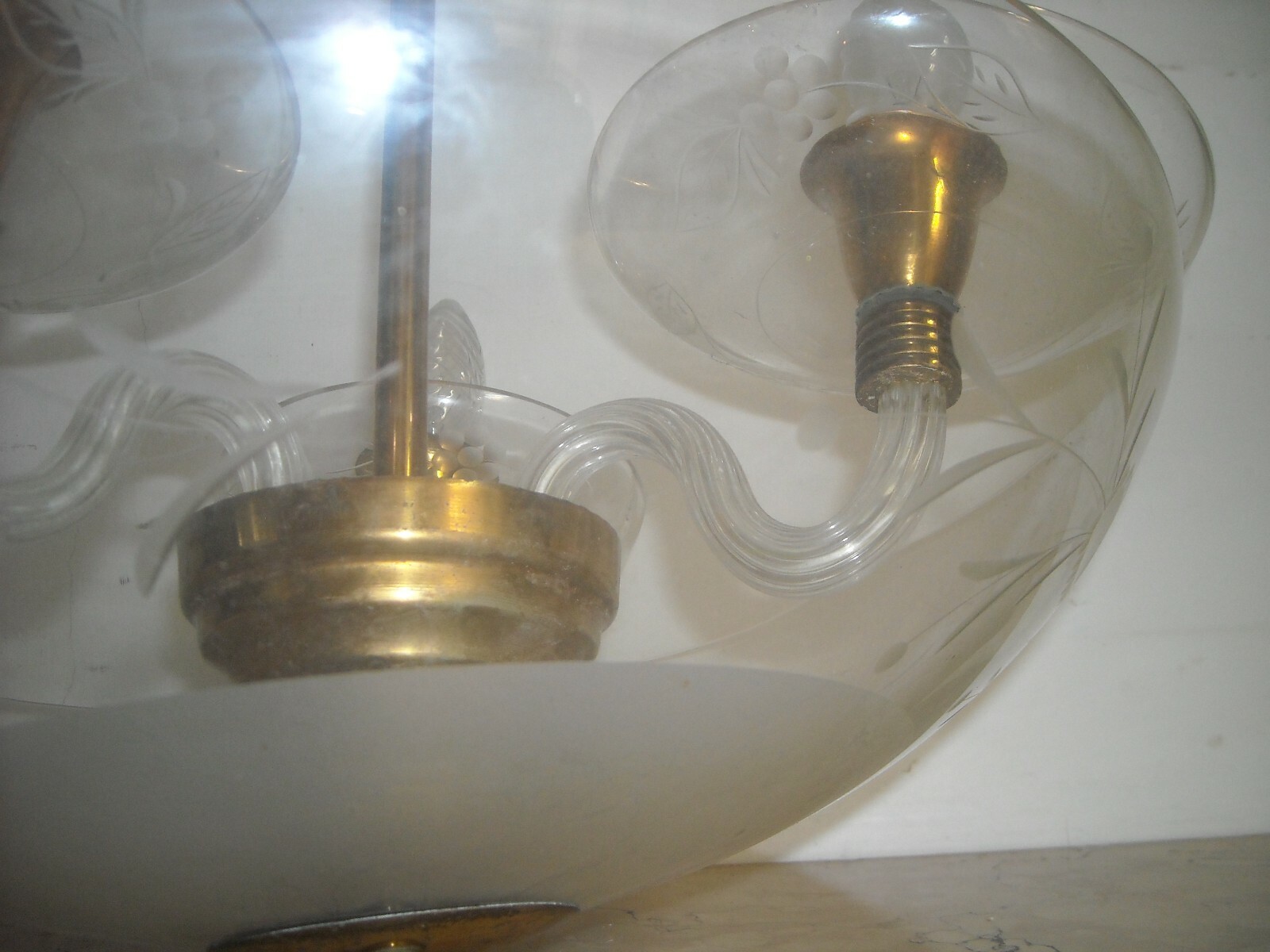 Lampadario d'Epoca Art Déco In Vetro Inciso