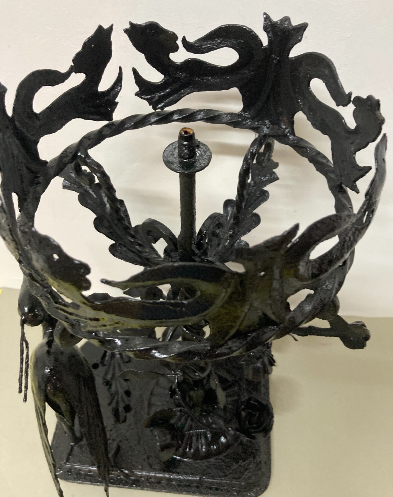 Artistico Soprammobile, Base Per Lampada In Ferro Battuto