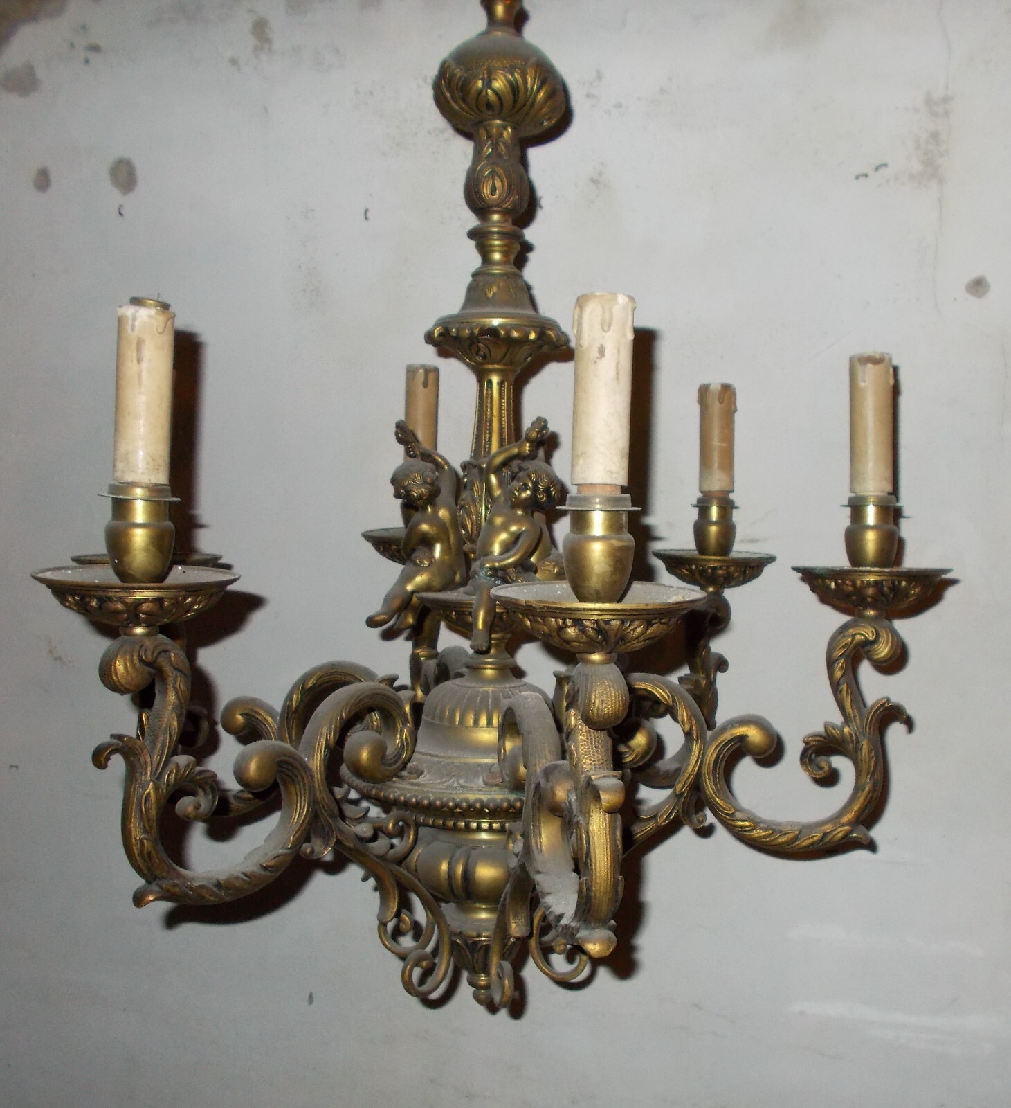 Decorativo Lampadario d'Epoca Con Sculture Di Puttini
