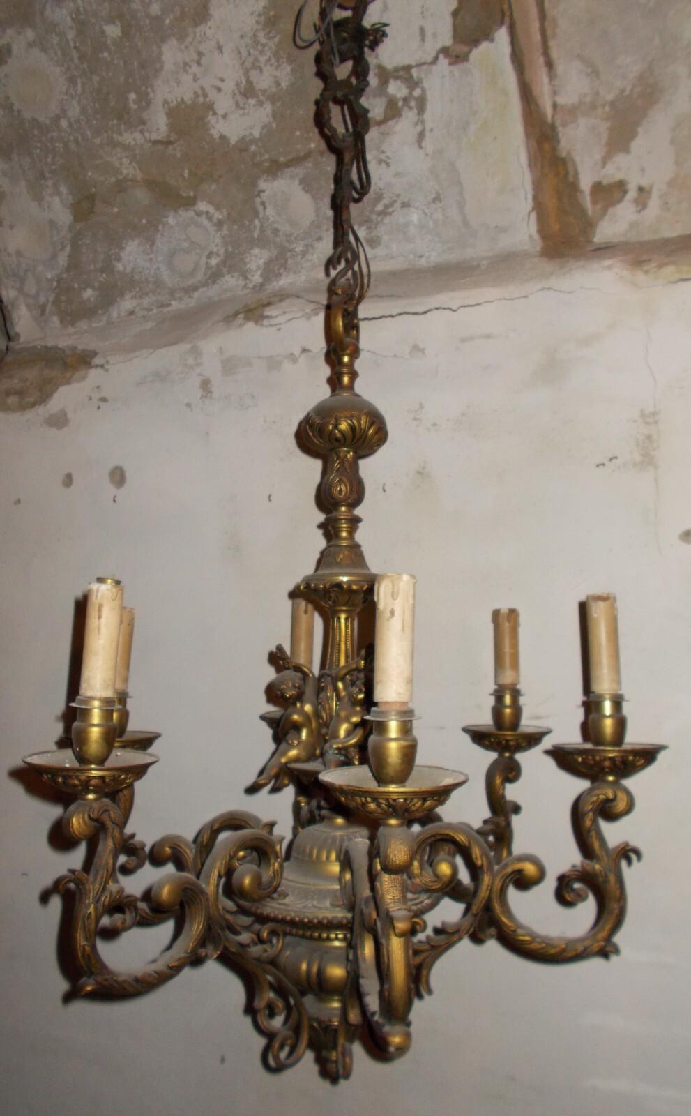 Decorativo Lampadario d'Epoca Con Sculture Di Puttini