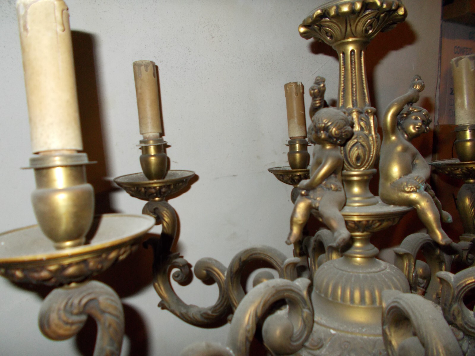 Decorativo Lampadario d'Epoca Con Sculture Di Puttini