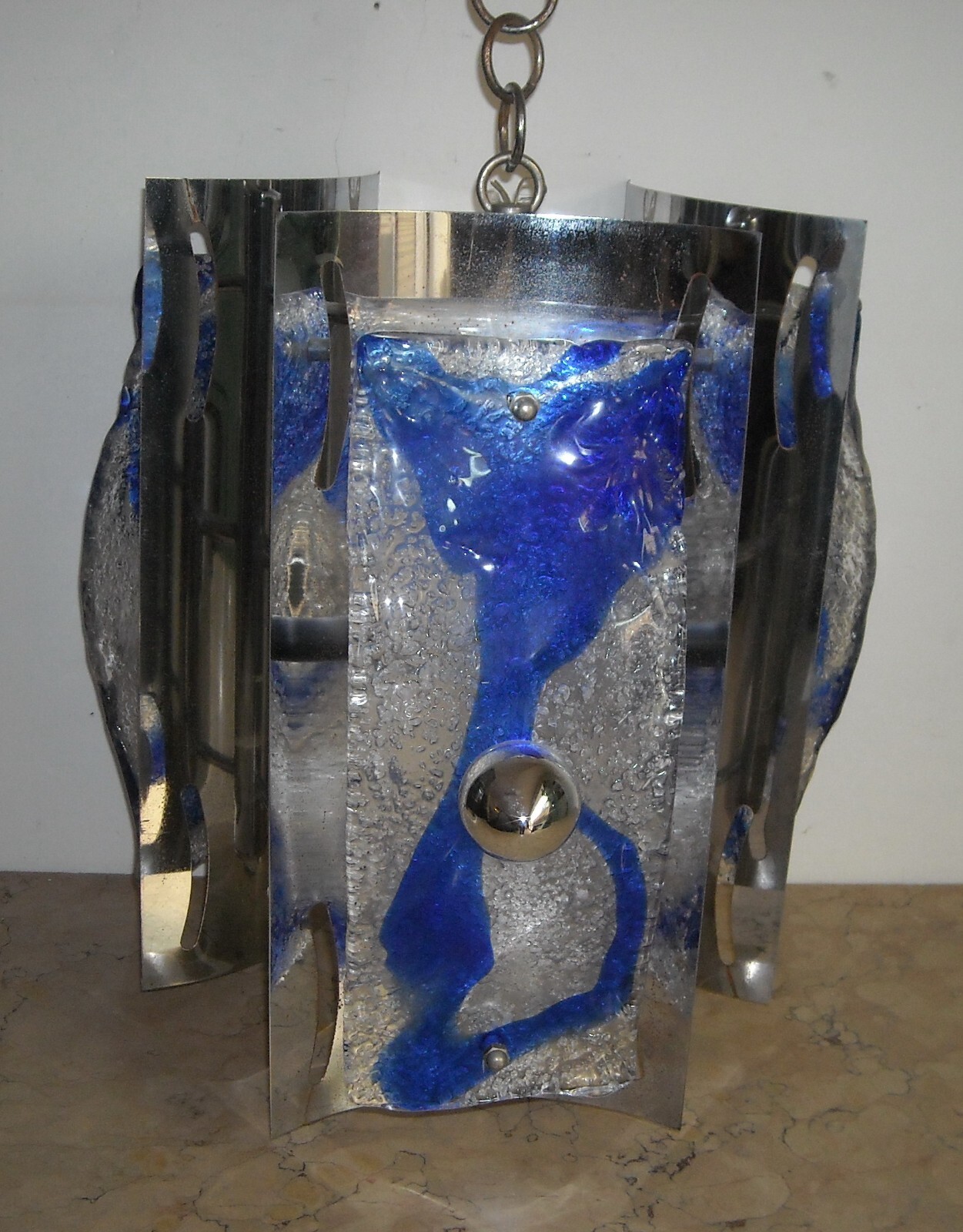 Lampadario Di Design In Vetro Di Murano E Metallo Cromato, Anni '60 '70