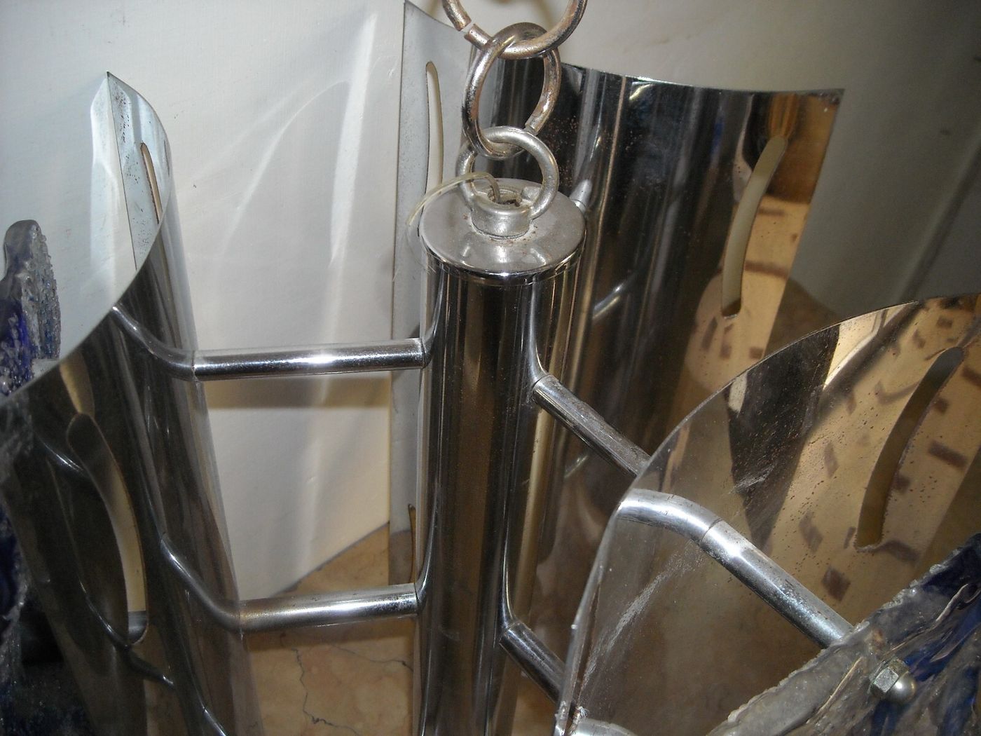 Lampadario Di Design In Vetro Di Murano E Metallo Cromato, Anni '60 '70