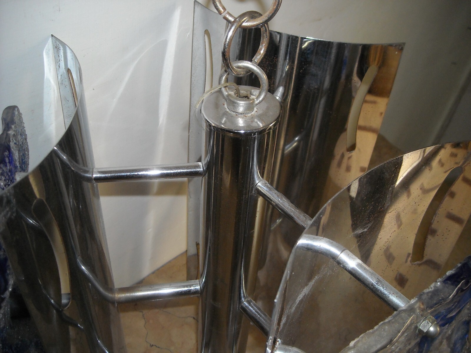 Lampadario Di Design In Vetro Di Murano E Metallo Cromato, Anni '60 '70