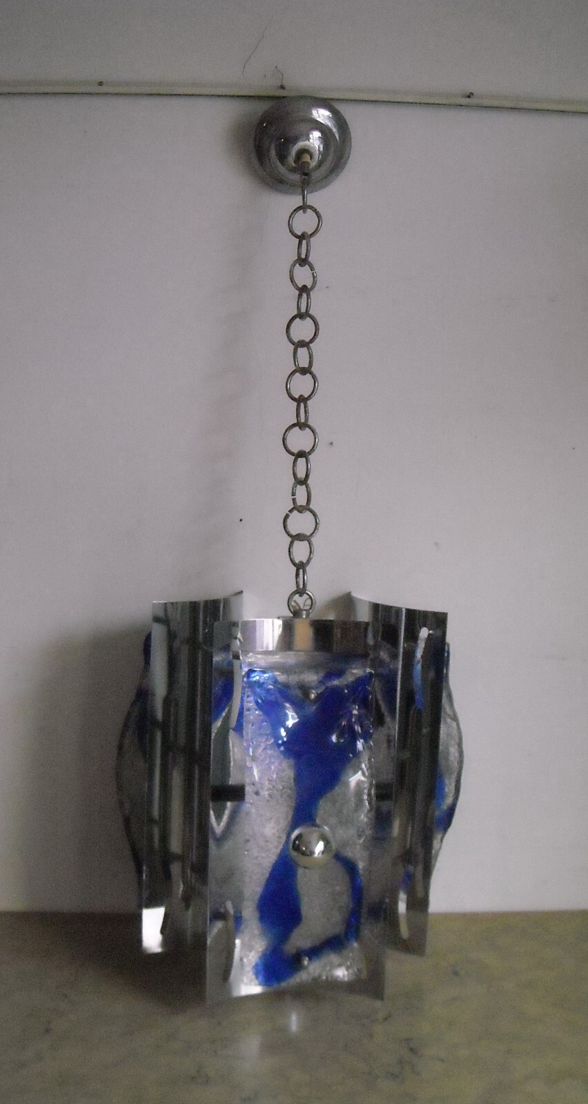 Lampadario Di Design In Vetro Di Murano E Metallo Cromato, Anni '60 '70