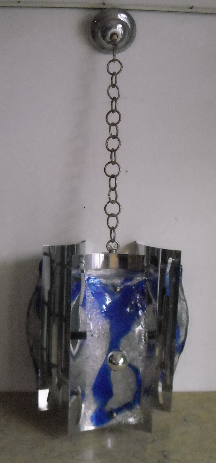 Lampadario Di Design In Vetro Di Murano E Metallo Cromato, Anni '60 '70