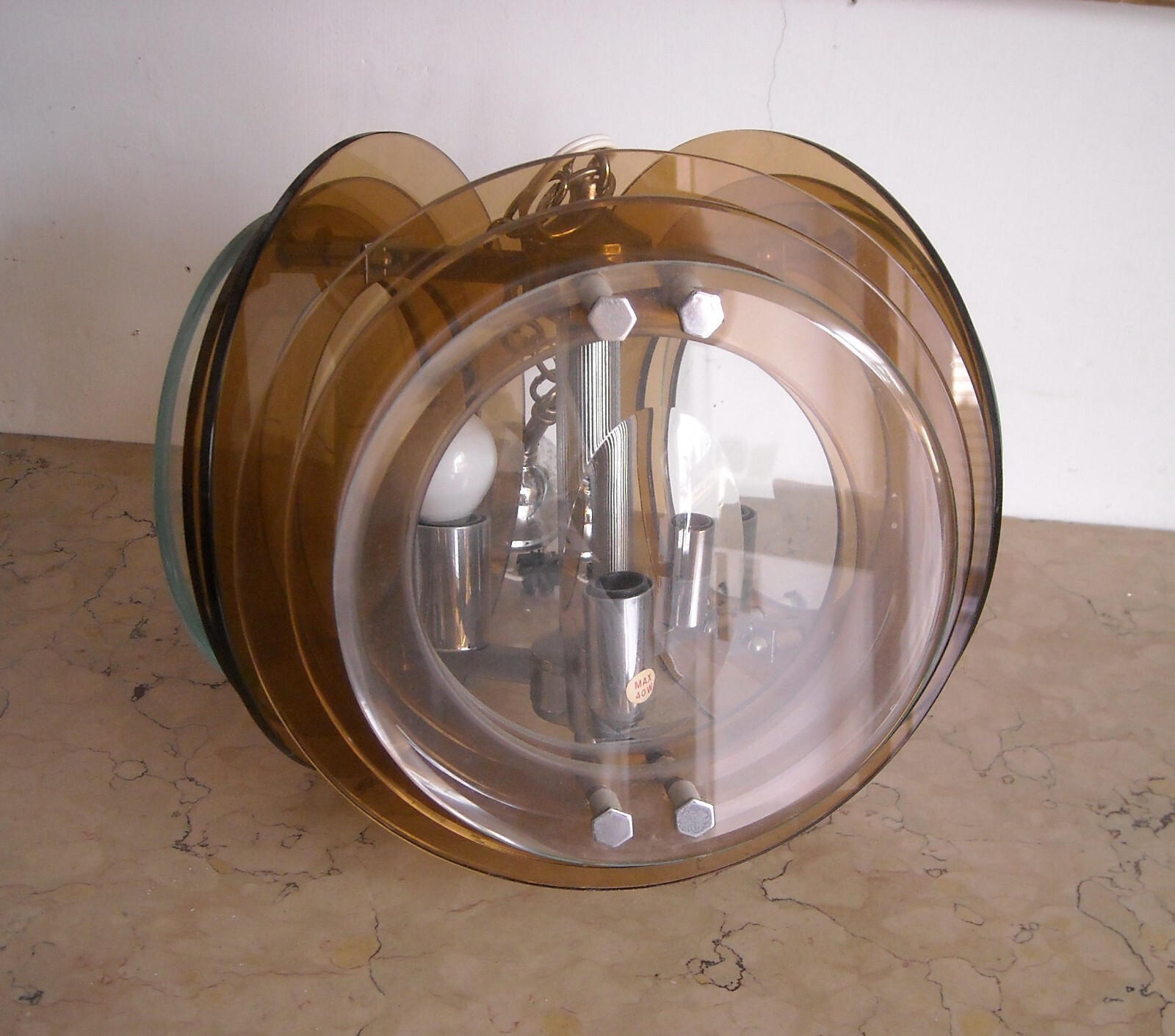 Lampada A Sospensione d'Epoca In Vetro Molato E Design Modernariato
