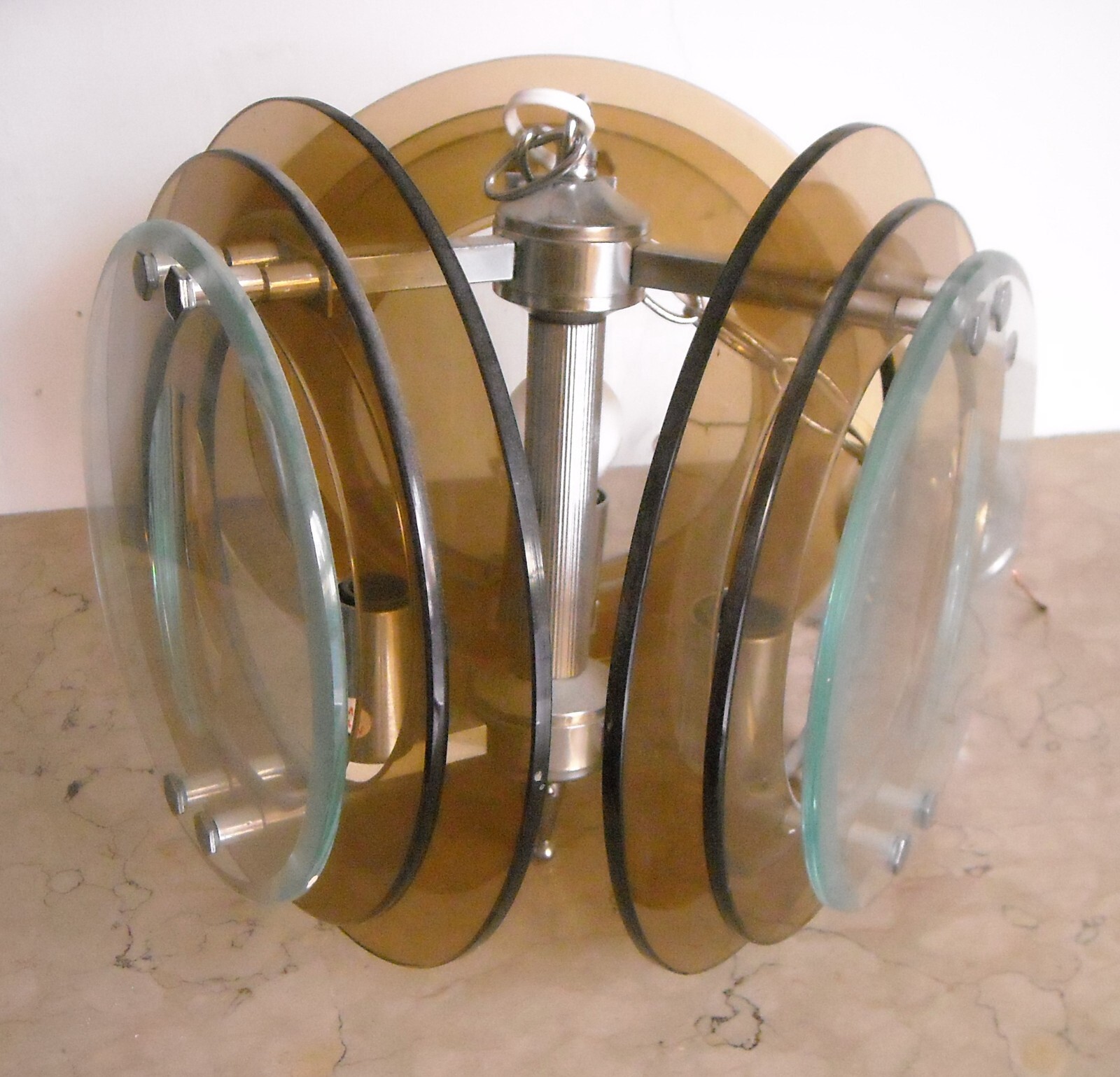 Lampada A Sospensione d'Epoca In Vetro Molato E Design Modernariato