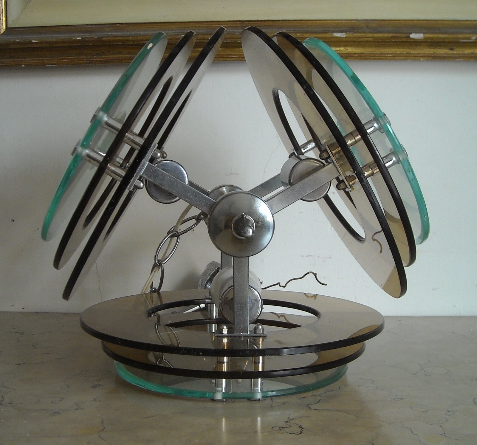 Lampada A Sospensione d'Epoca In Vetro Molato E Design Modernariato