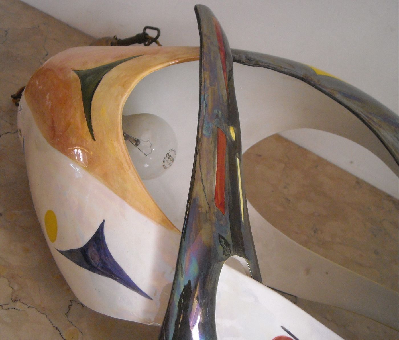 Modernariato, Design: Inusuale Lampadario Artistico In Ceramica, Alcyone Marostica