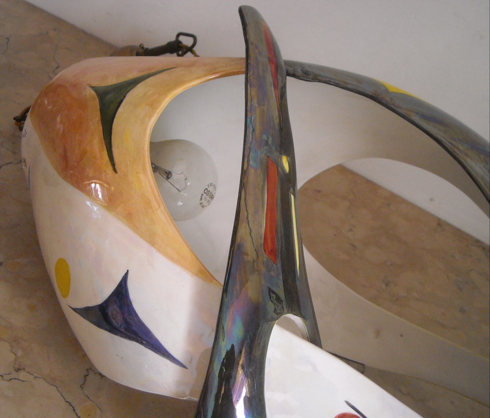 Modernariato, Design: Inusuale Lampadario Artistico In Ceramica, Alcyone Marostica