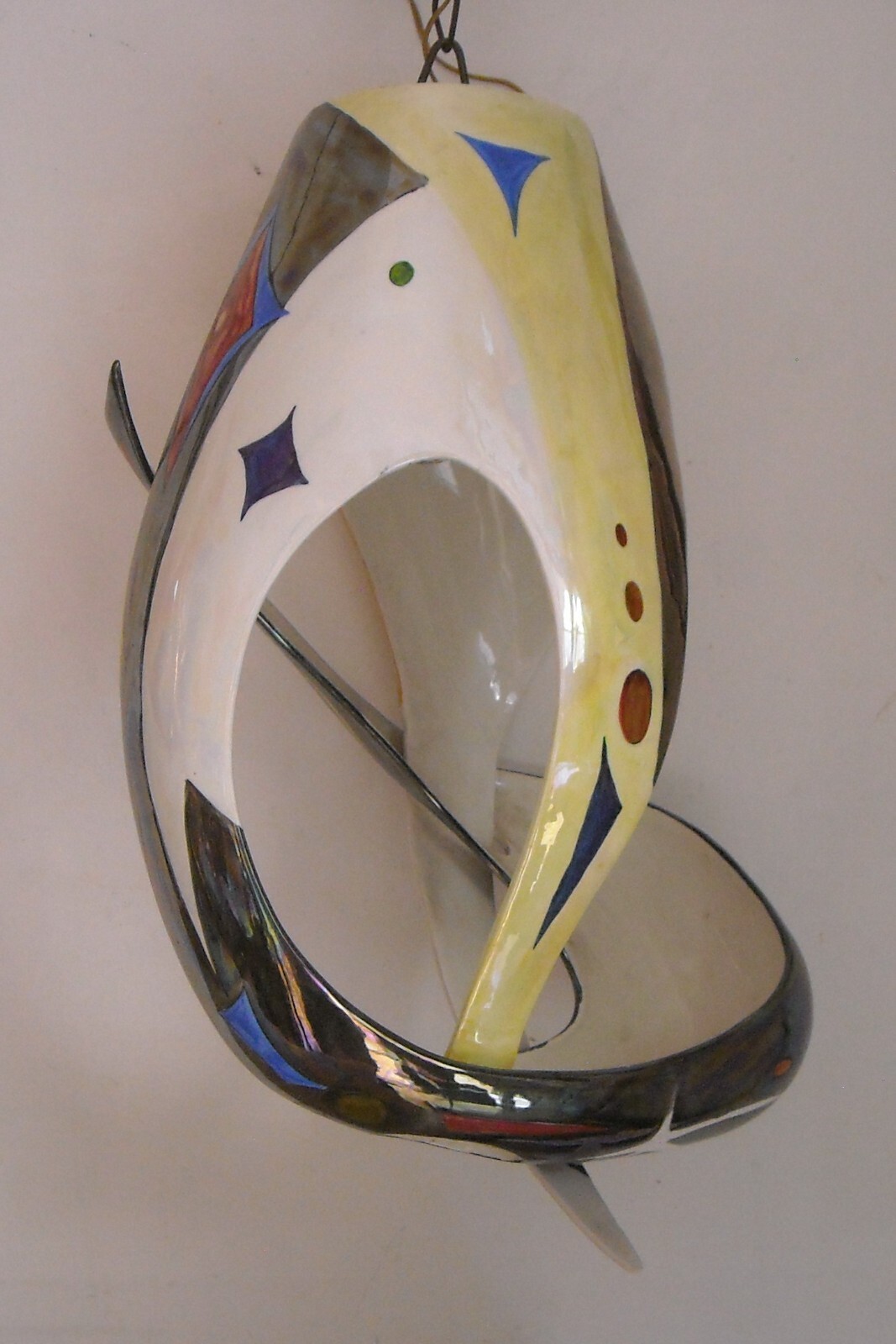 Modernariato, Design: Inusuale Lampadario Artistico In Ceramica, Alcyone Marostica