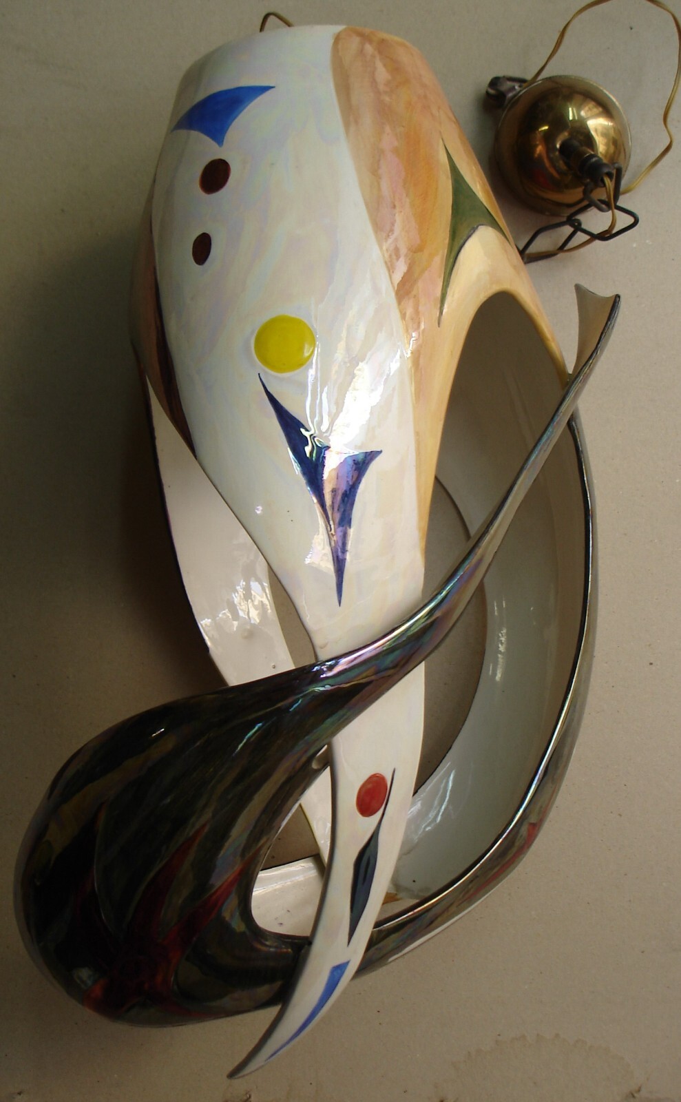 Modernariato, Design: Inusuale Lampadario Artistico In Ceramica, Alcyone Marostica