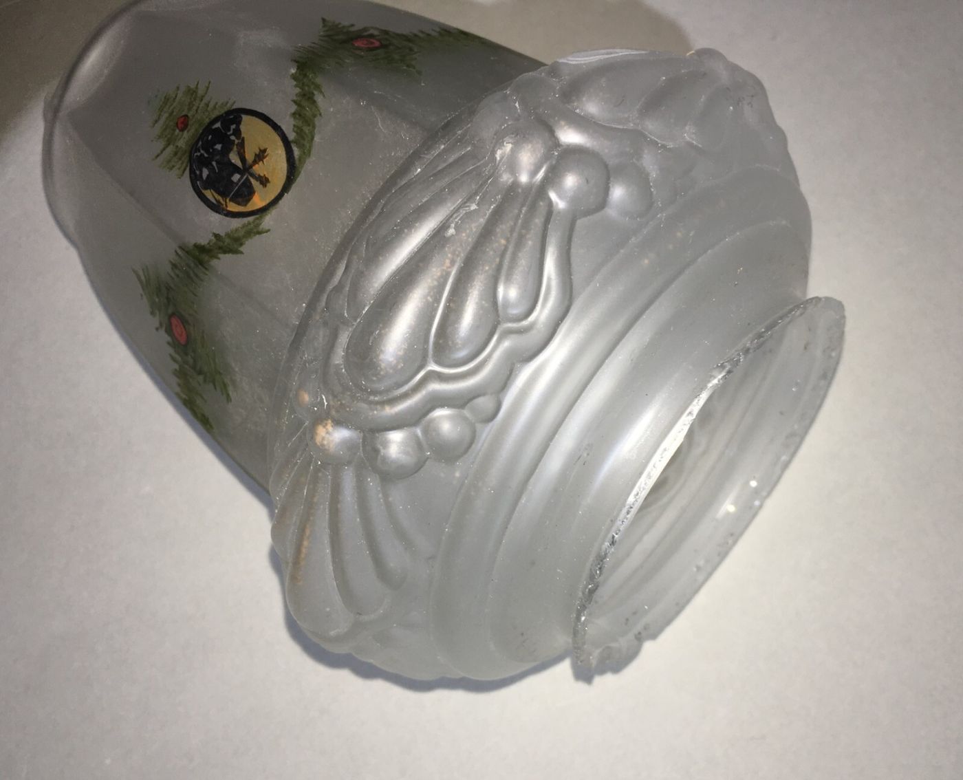 Coppa Per Lampada In Vetro Satinato Decorato