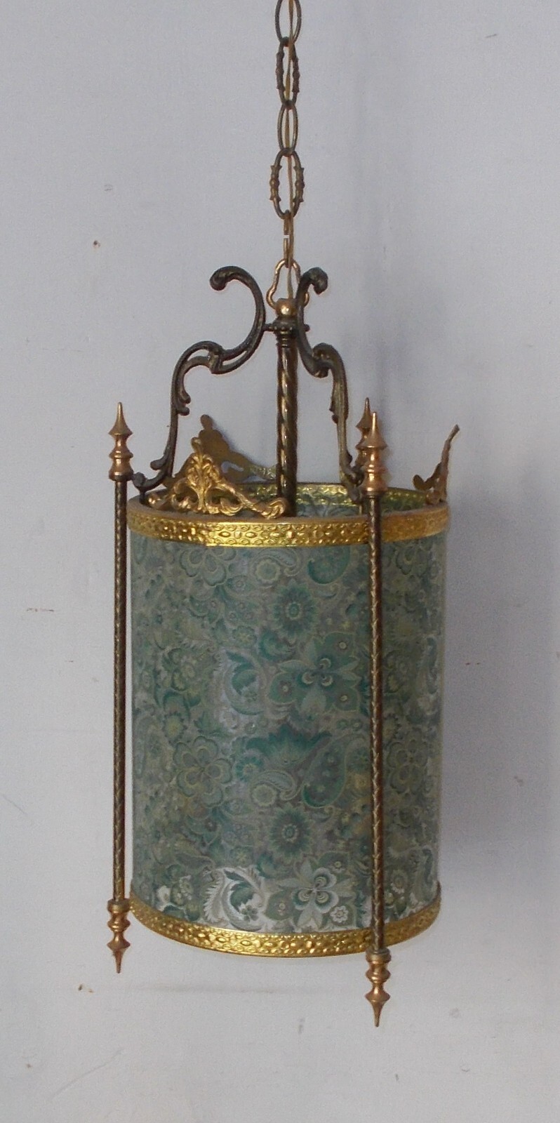 Lampadario A Sospensione In Vetro Decorato A Motivi Floreali, Anni '50