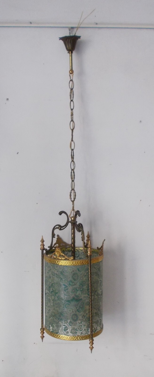 Lampadario A Sospensione In Vetro Decorato A Motivi Floreali, Anni '50