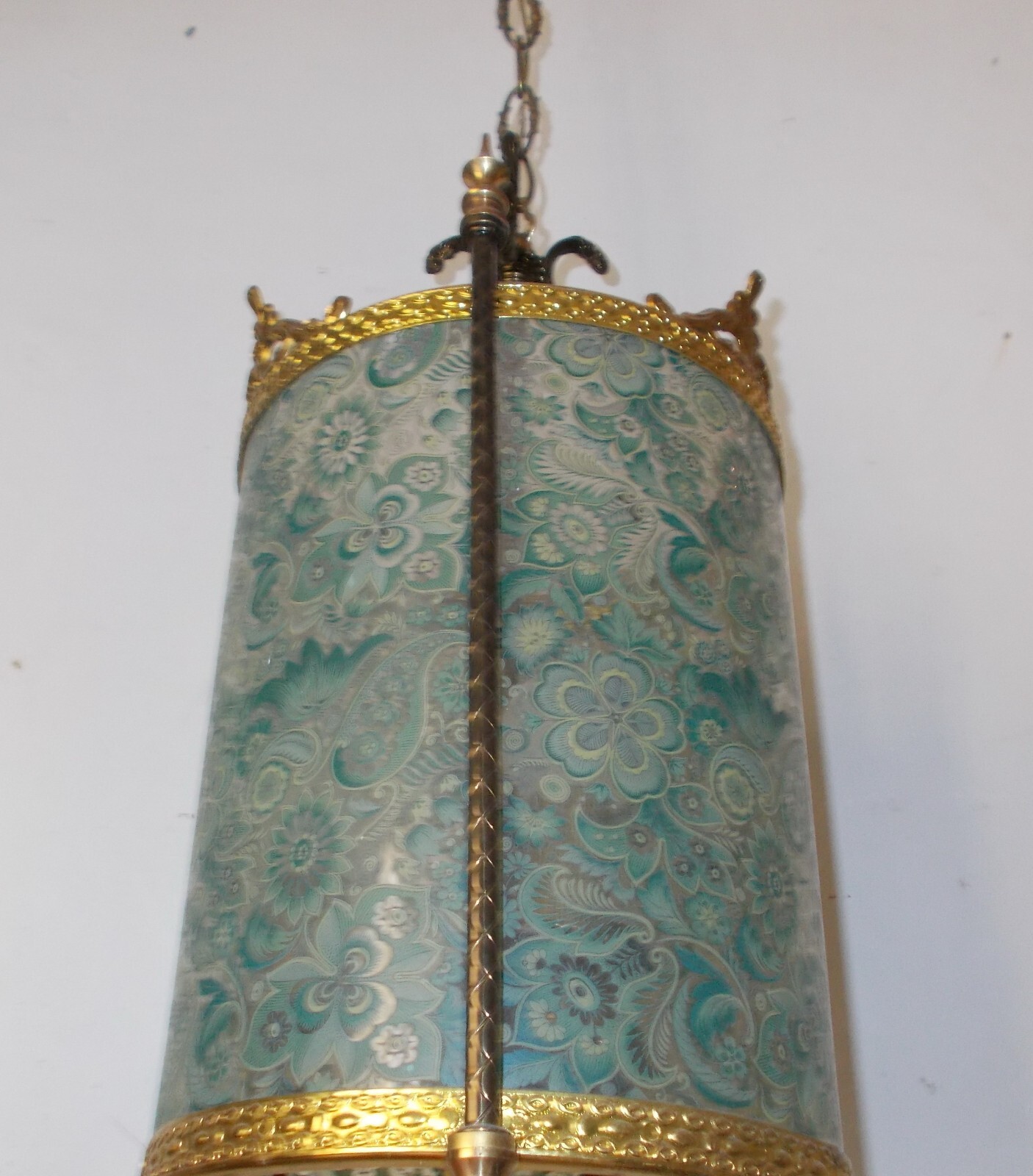 Lampadario A Sospensione In Vetro Decorato A Motivi Floreali, Anni '50