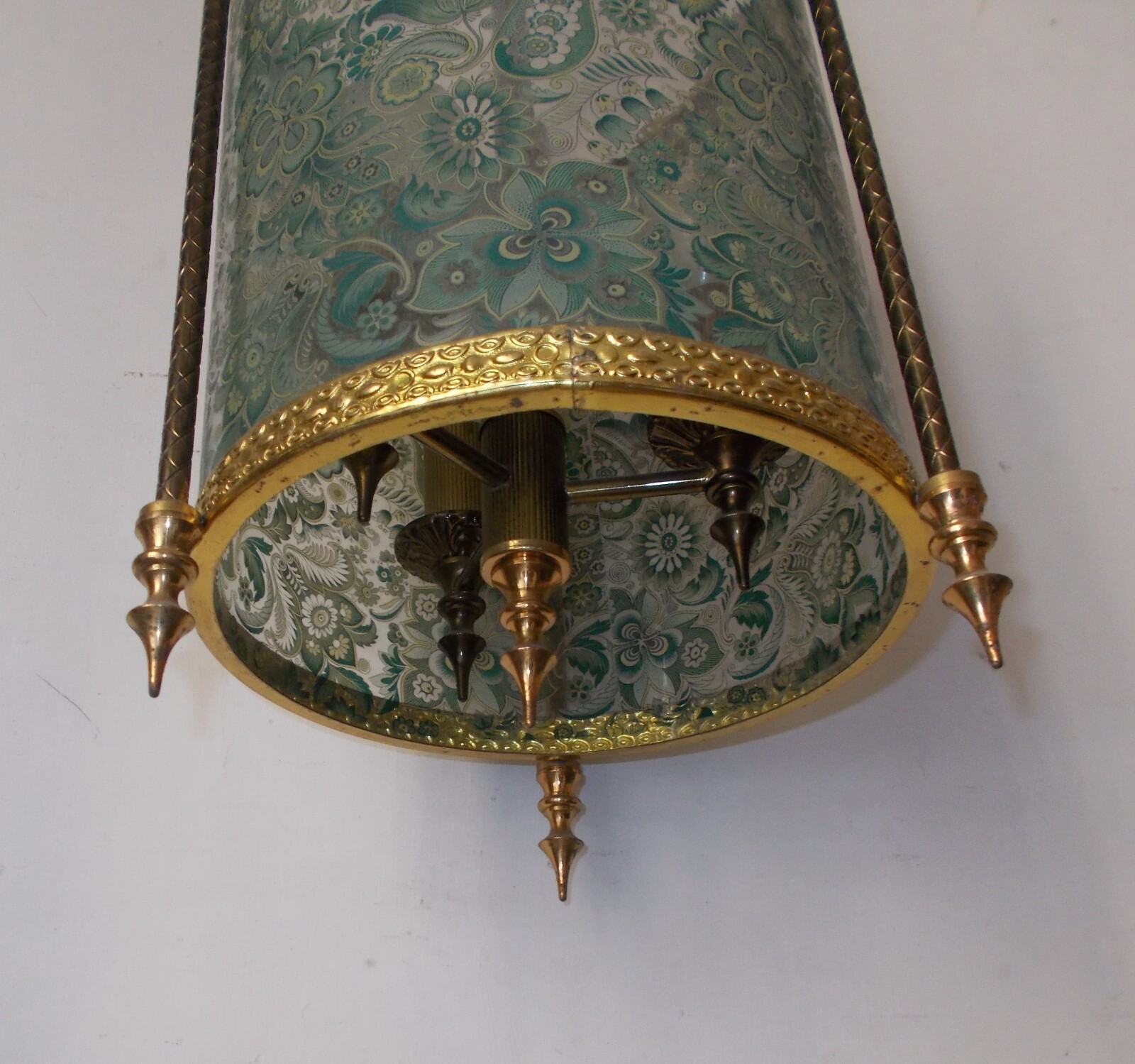 Lampadario A Sospensione In Vetro Decorato A Motivi Floreali, Anni '50