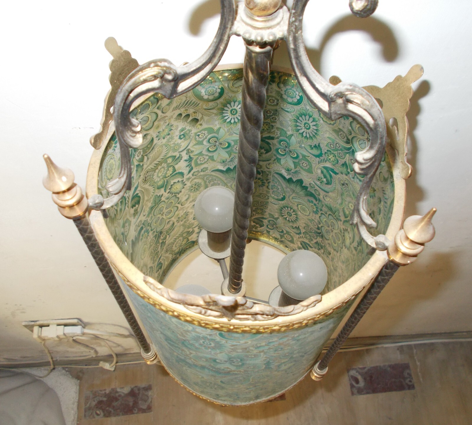 Lampadario A Sospensione In Vetro Decorato A Motivi Floreali, Anni '50