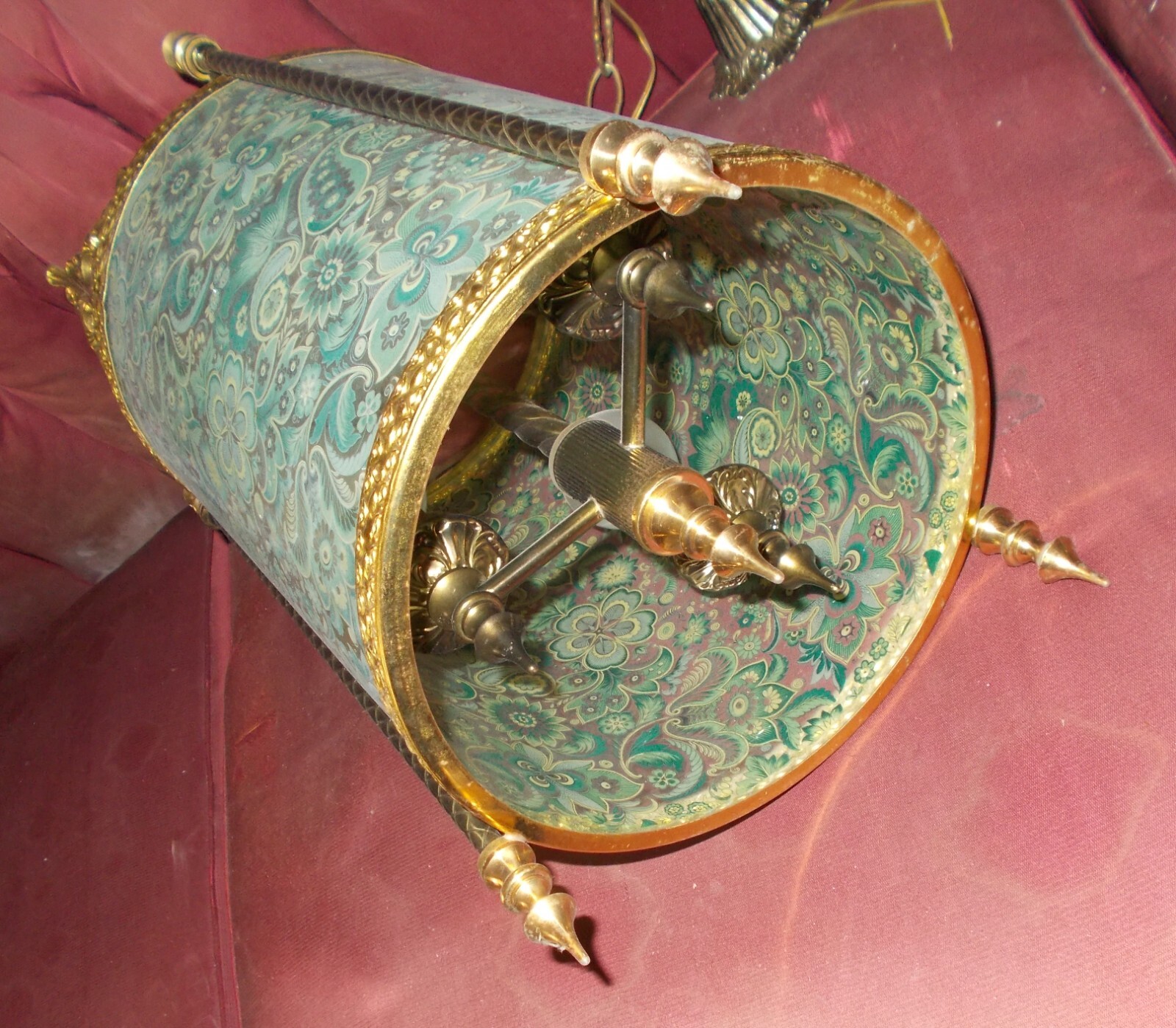 Lampadario A Sospensione In Vetro Decorato A Motivi Floreali, Anni '50