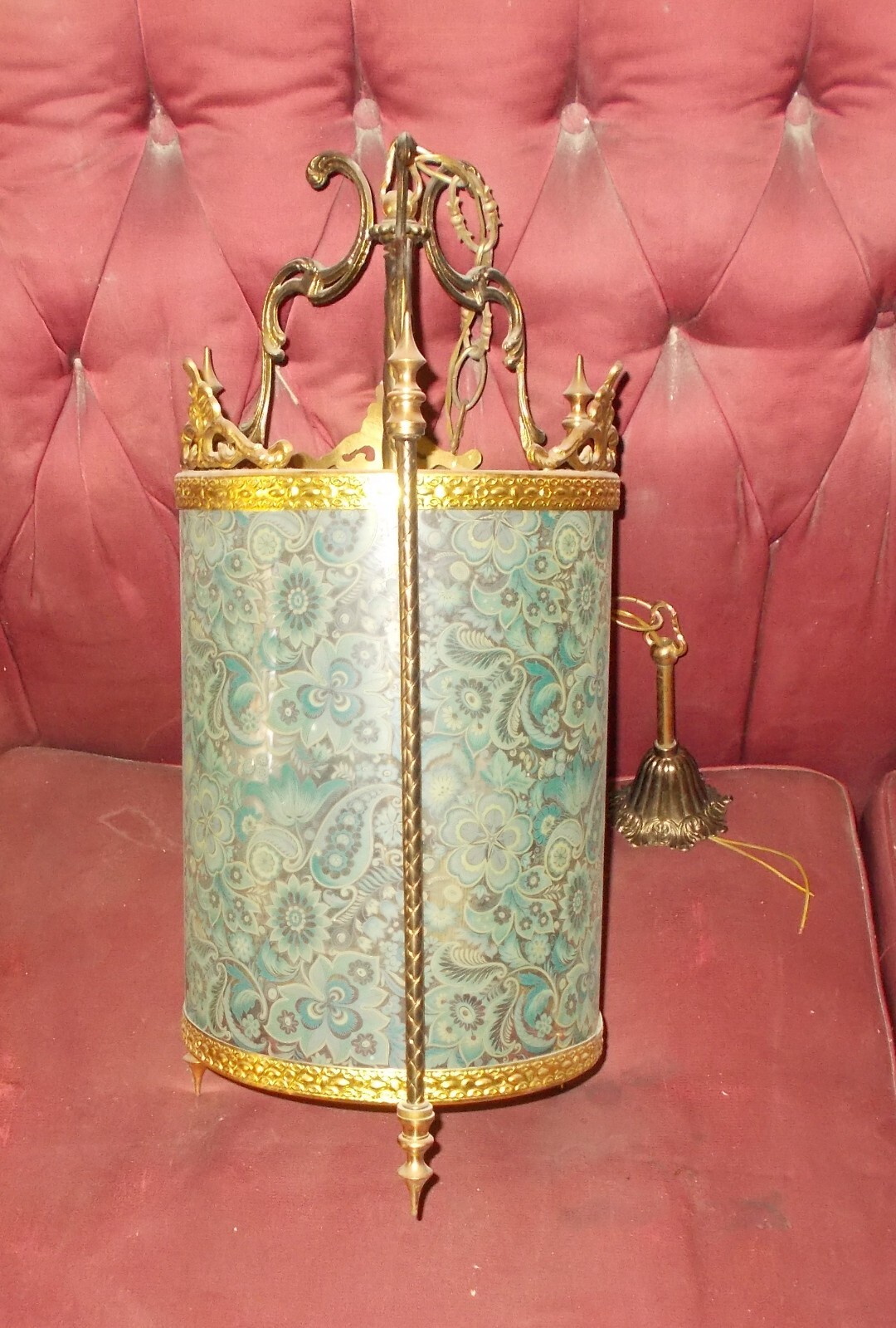 Lampadario A Sospensione In Vetro Decorato A Motivi Floreali, Anni '50