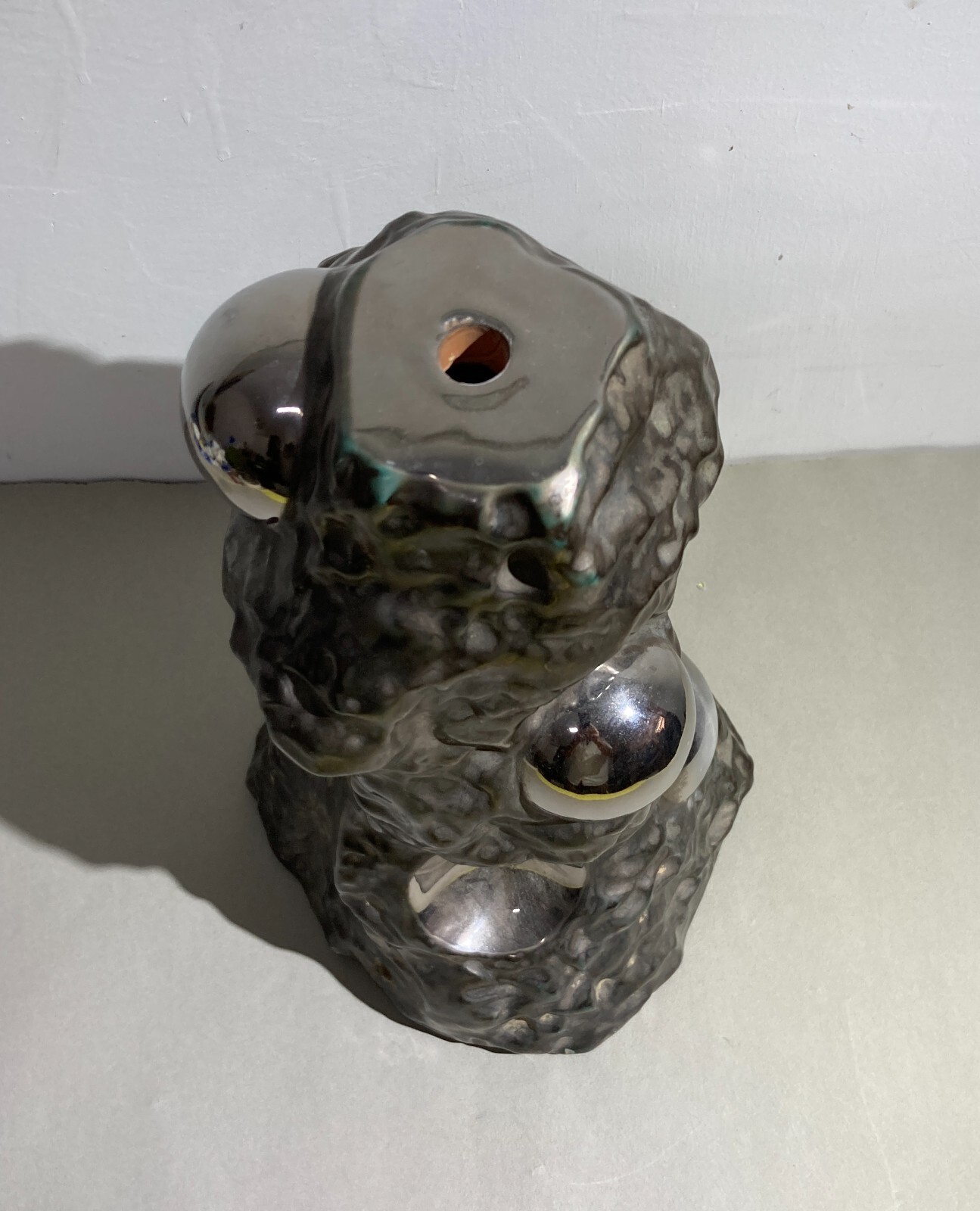 Base Per Lampada Scultorea Informale In Ceramica Argentata