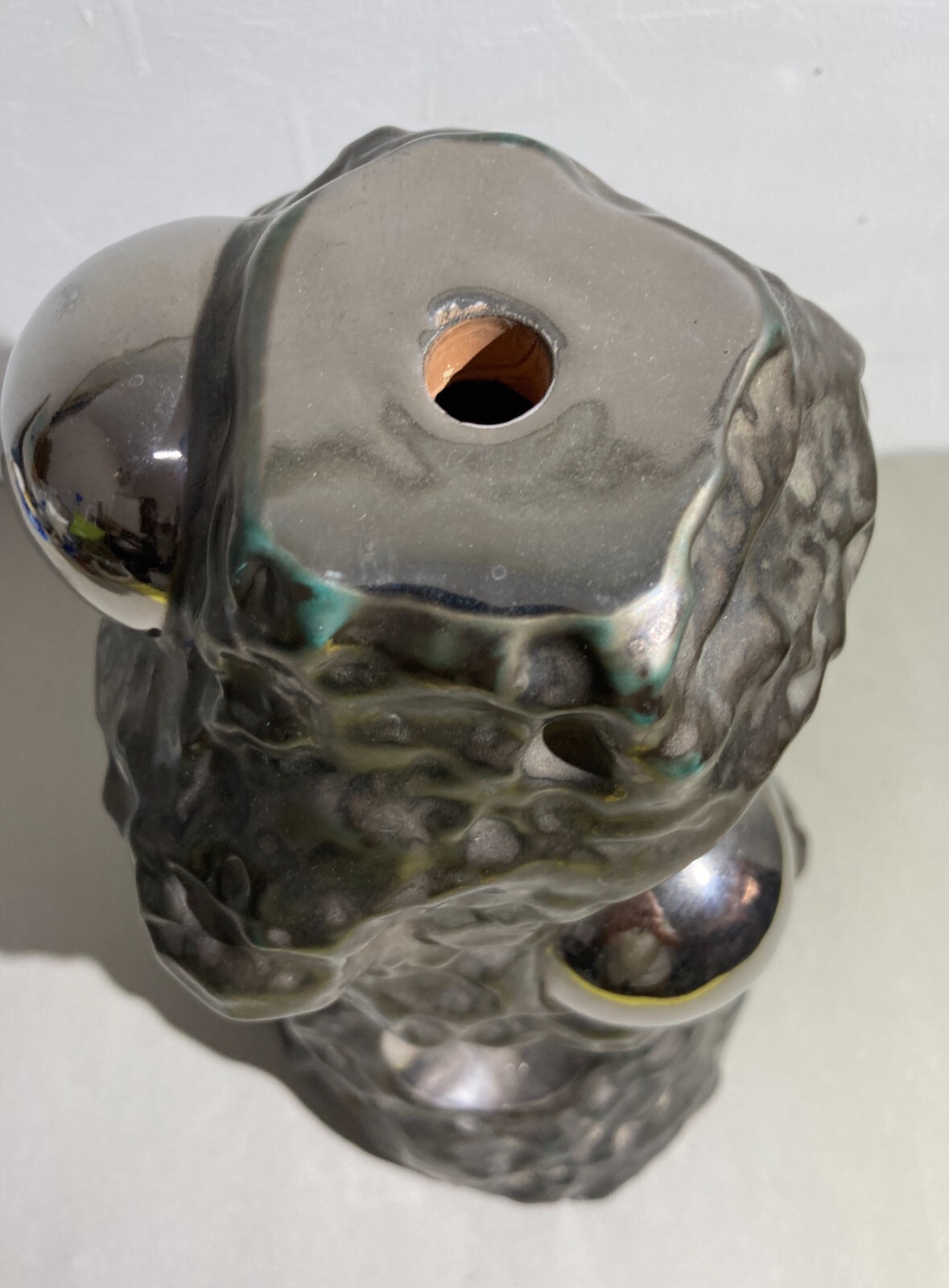 Base Per Lampada Scultorea Informale In Ceramica Argentata