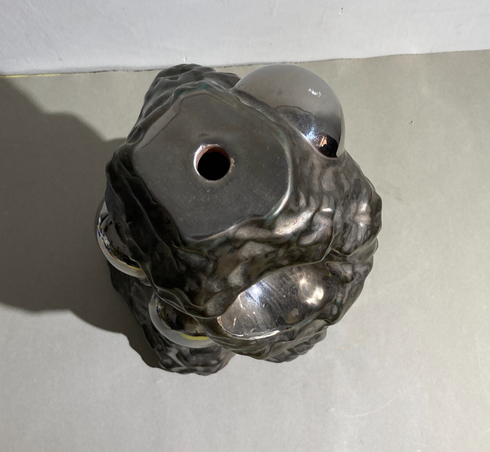Base Per Lampada Scultorea Informale In Ceramica Argentata