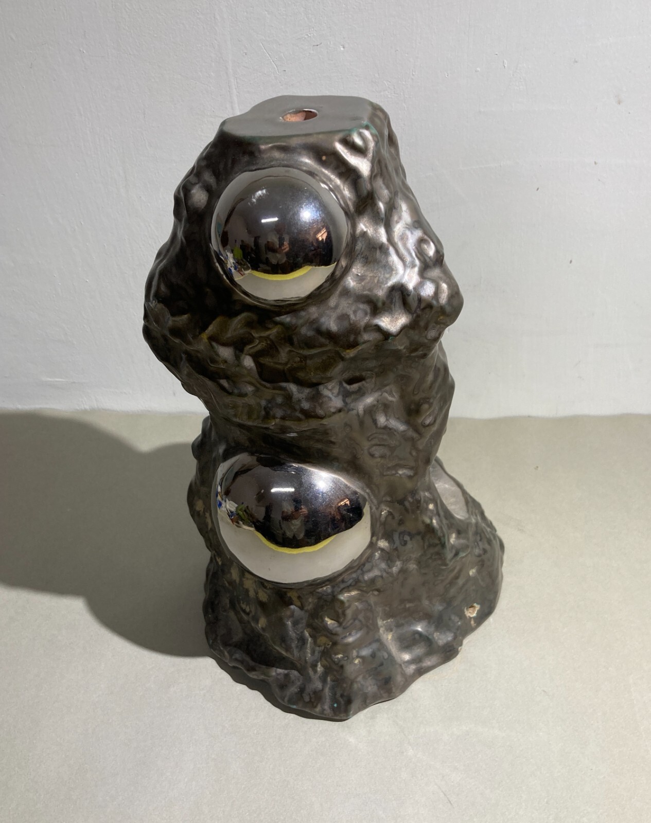 Base Per Lampada Scultorea Informale In Ceramica Argentata