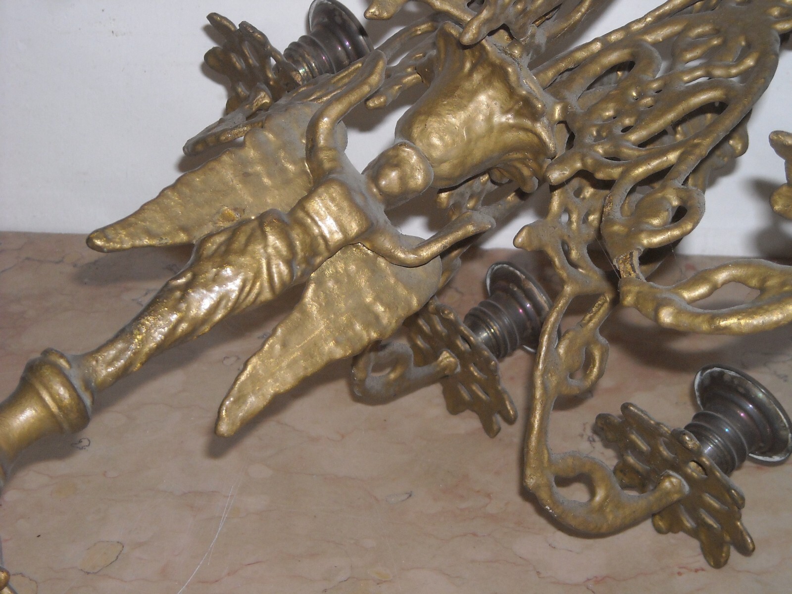 Antica Lampada Candelabro In Ottone Con Angelo, XIX Secolo