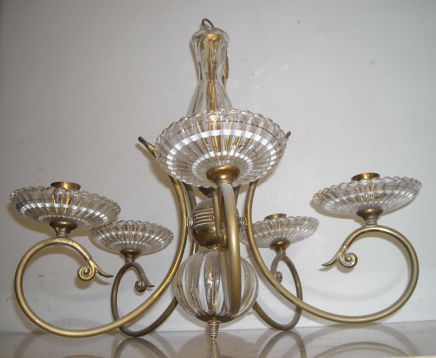 Lampadario In Ottone E Vetro Laminato Oro Stile Art Déco