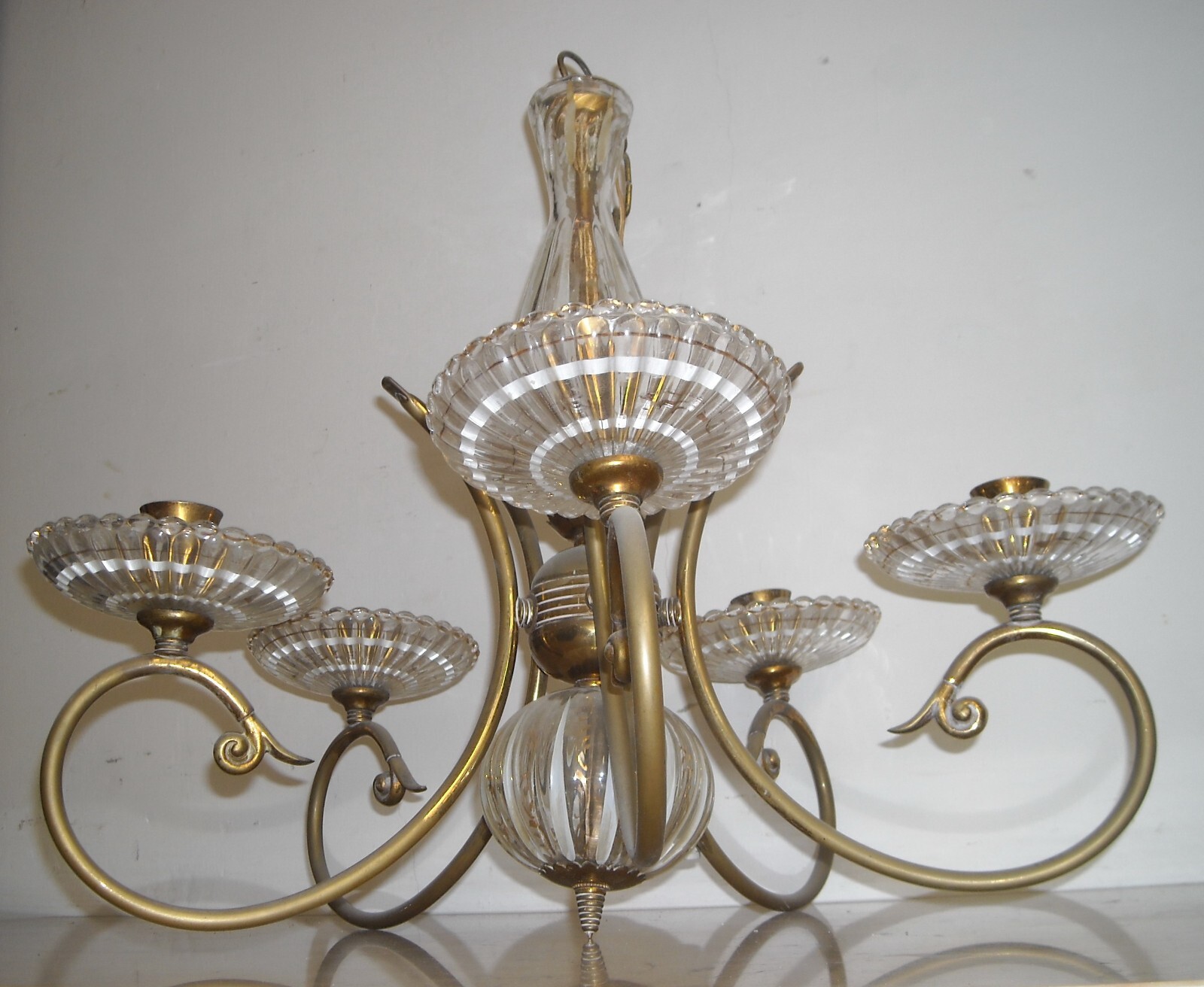 Lampadario In Ottone E Vetro Laminato Oro Stile Art Déco