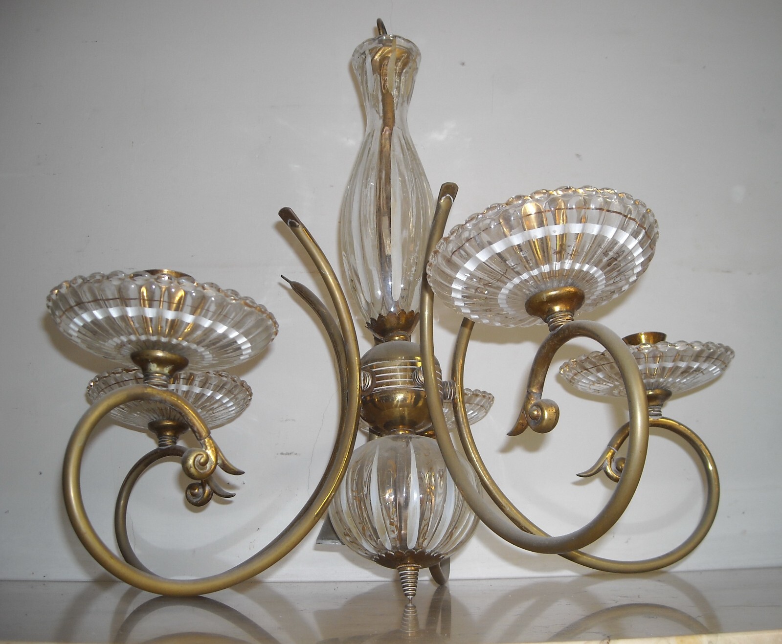 Lampadario In Ottone E Vetro Laminato Oro Stile Art Déco