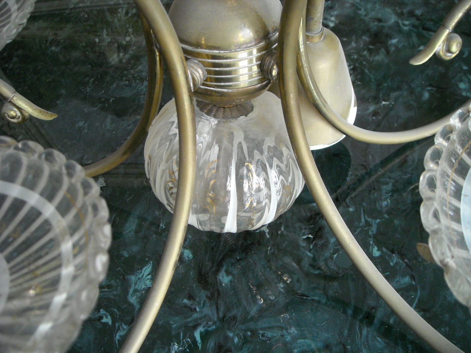 Lampadario In Ottone E Vetro Laminato Oro Stile Art Déco