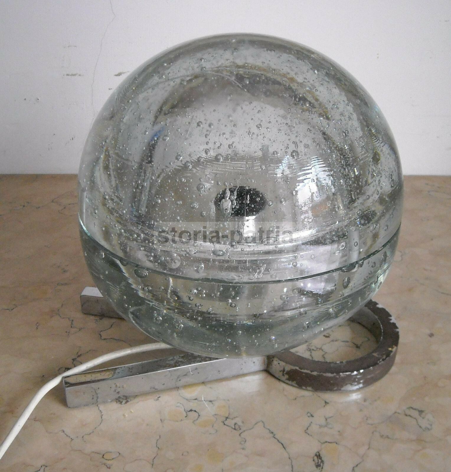 Lampada Da Tavolo In Vetro Massiccio Sferico   Design Anni '70
