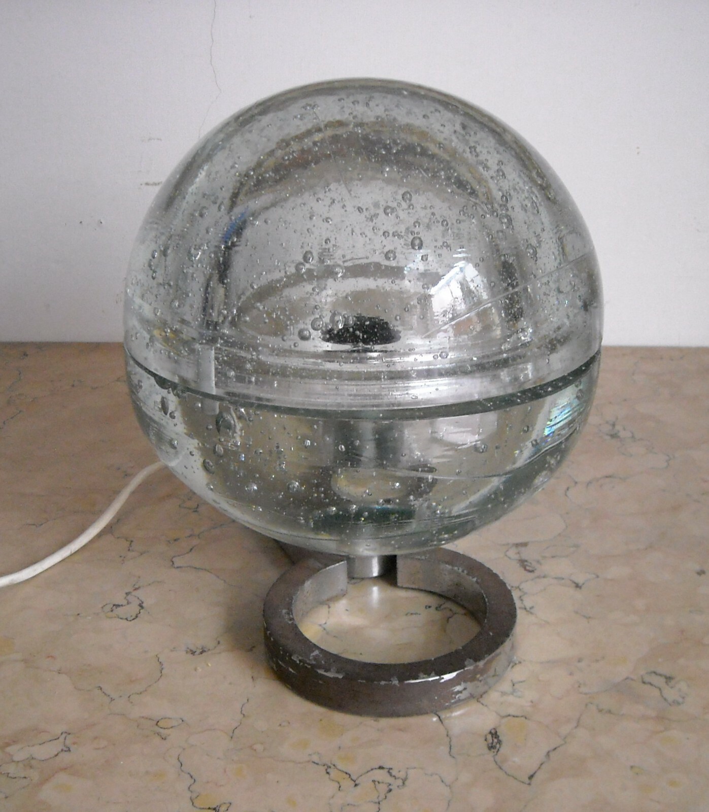 Lampada Da Tavolo In Vetro Massiccio Sferico   Design Anni '70