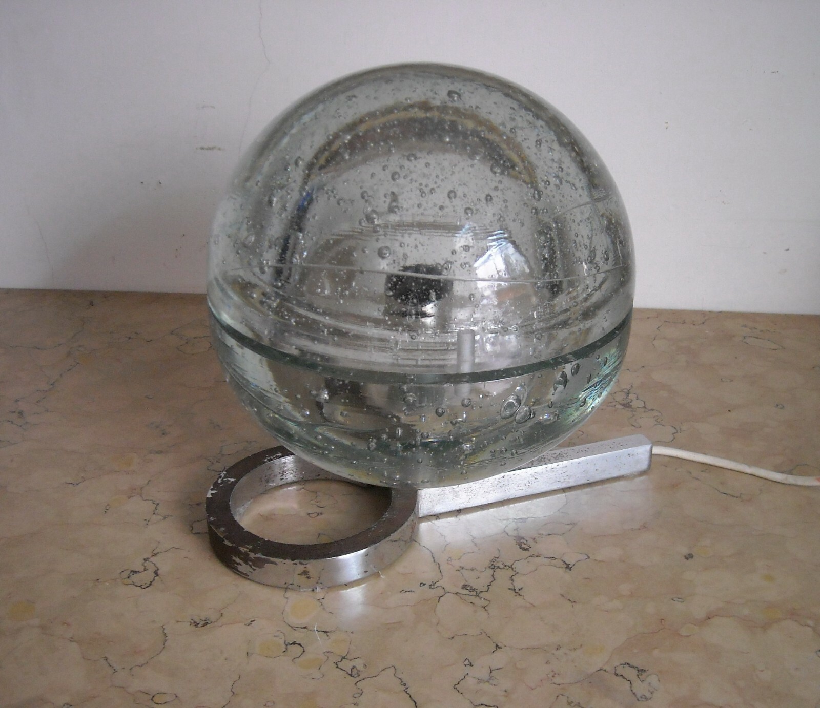 Lampada Da Tavolo In Vetro Massiccio Sferico   Design Anni '70