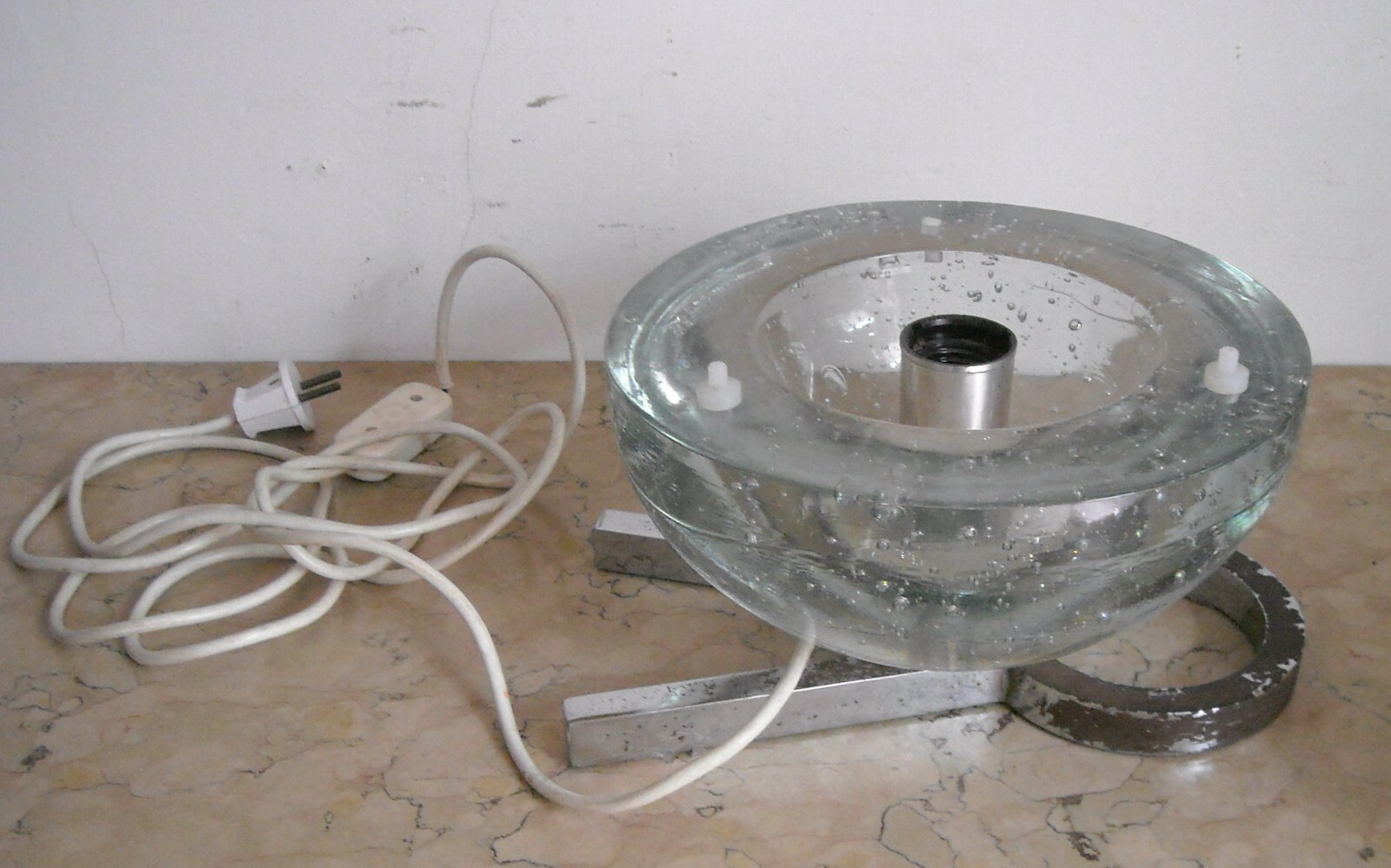 Lampada Da Tavolo In Vetro Massiccio Sferico   Design Anni '70