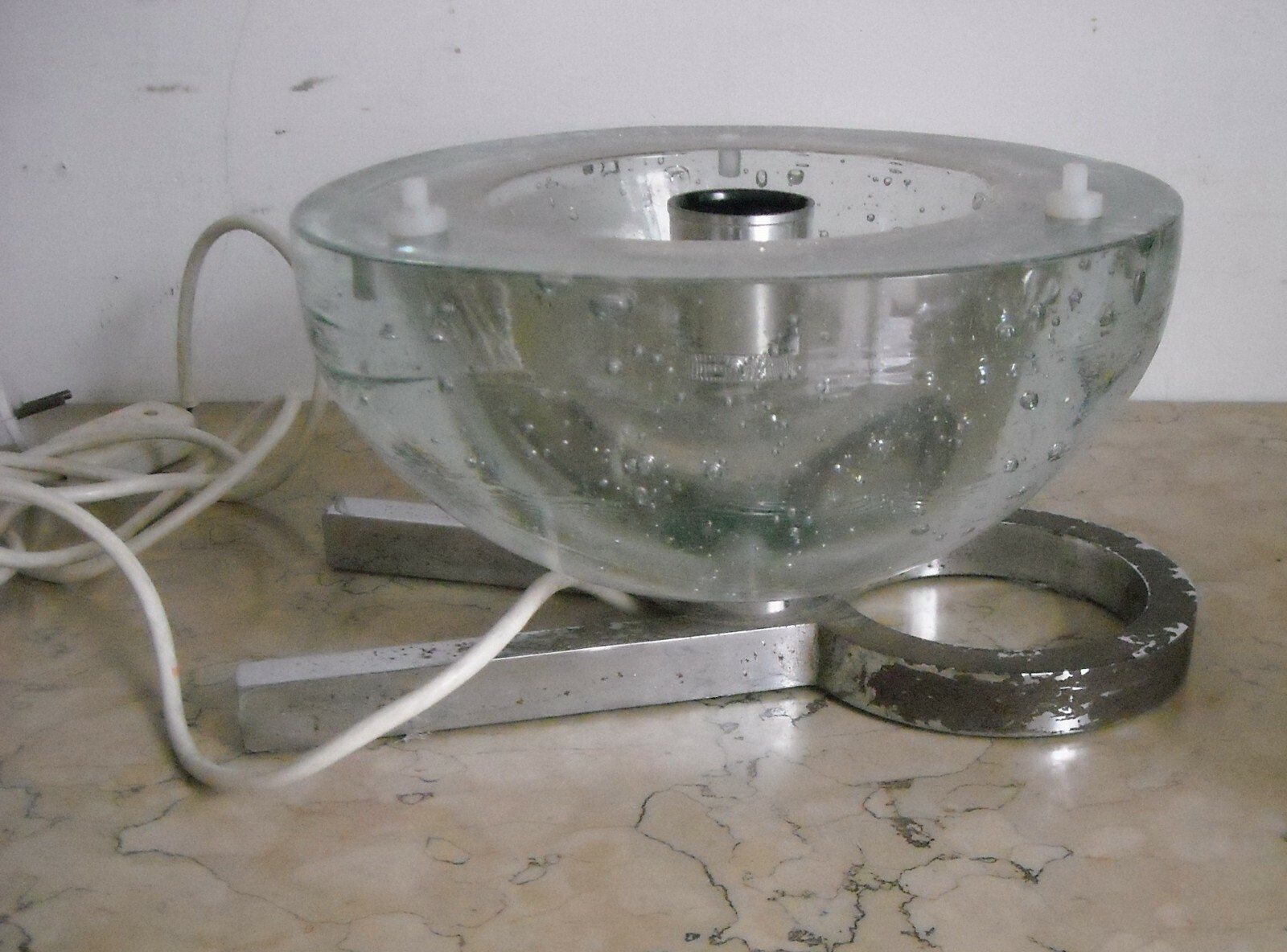 Lampada Da Tavolo In Vetro Massiccio Sferico   Design Anni '70
