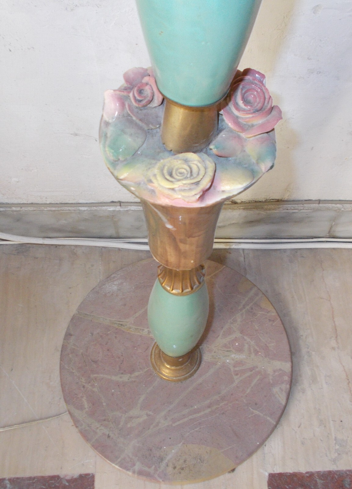 Modernariato, Design: Decorativa Lampada d'Epoca Piantana Anni '50 Con Decori Floreali
