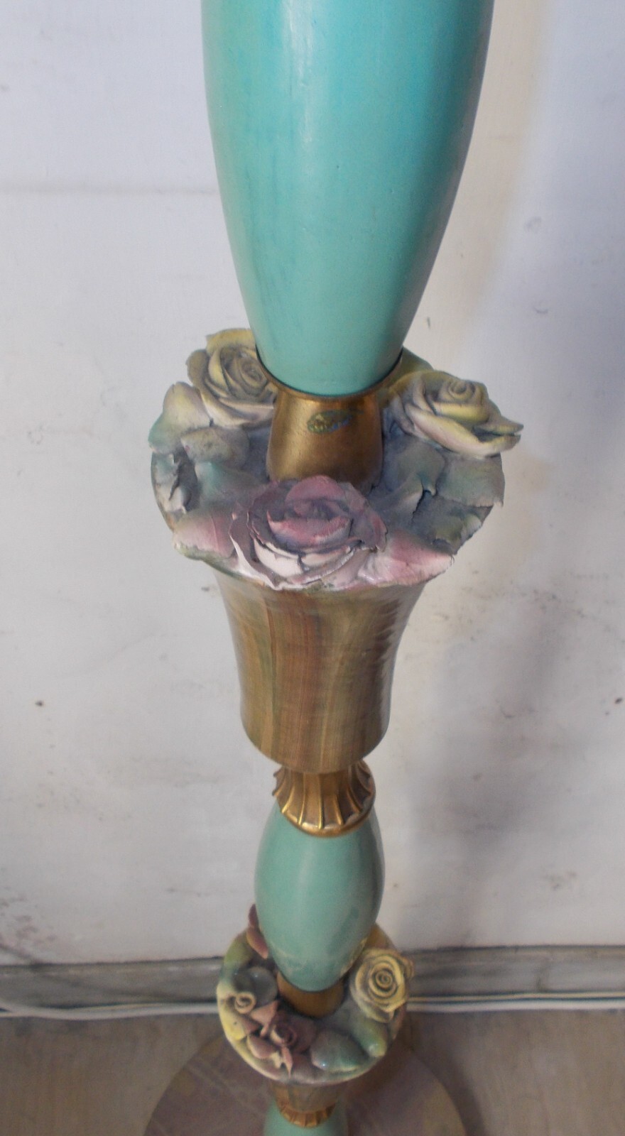 Modernariato, Design: Decorativa Lampada d'Epoca Piantana Anni '50 Con Decori Floreali