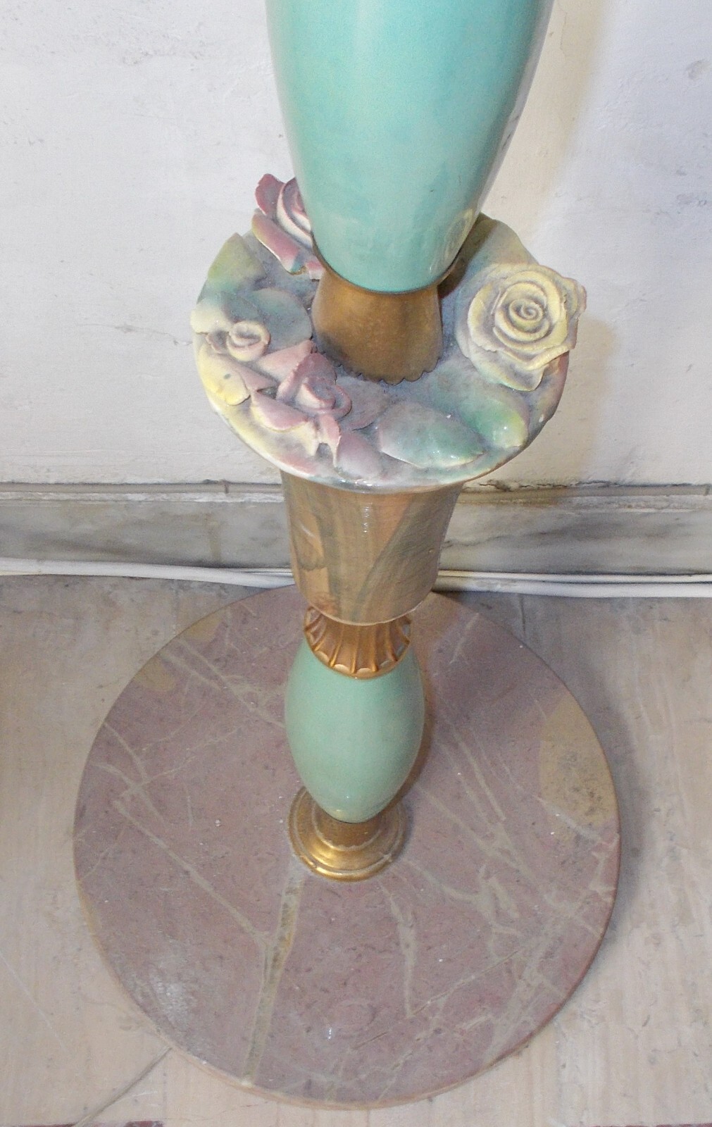 Modernariato, Design: Decorativa Lampada d'Epoca Piantana Anni '50 Con Decori Floreali
