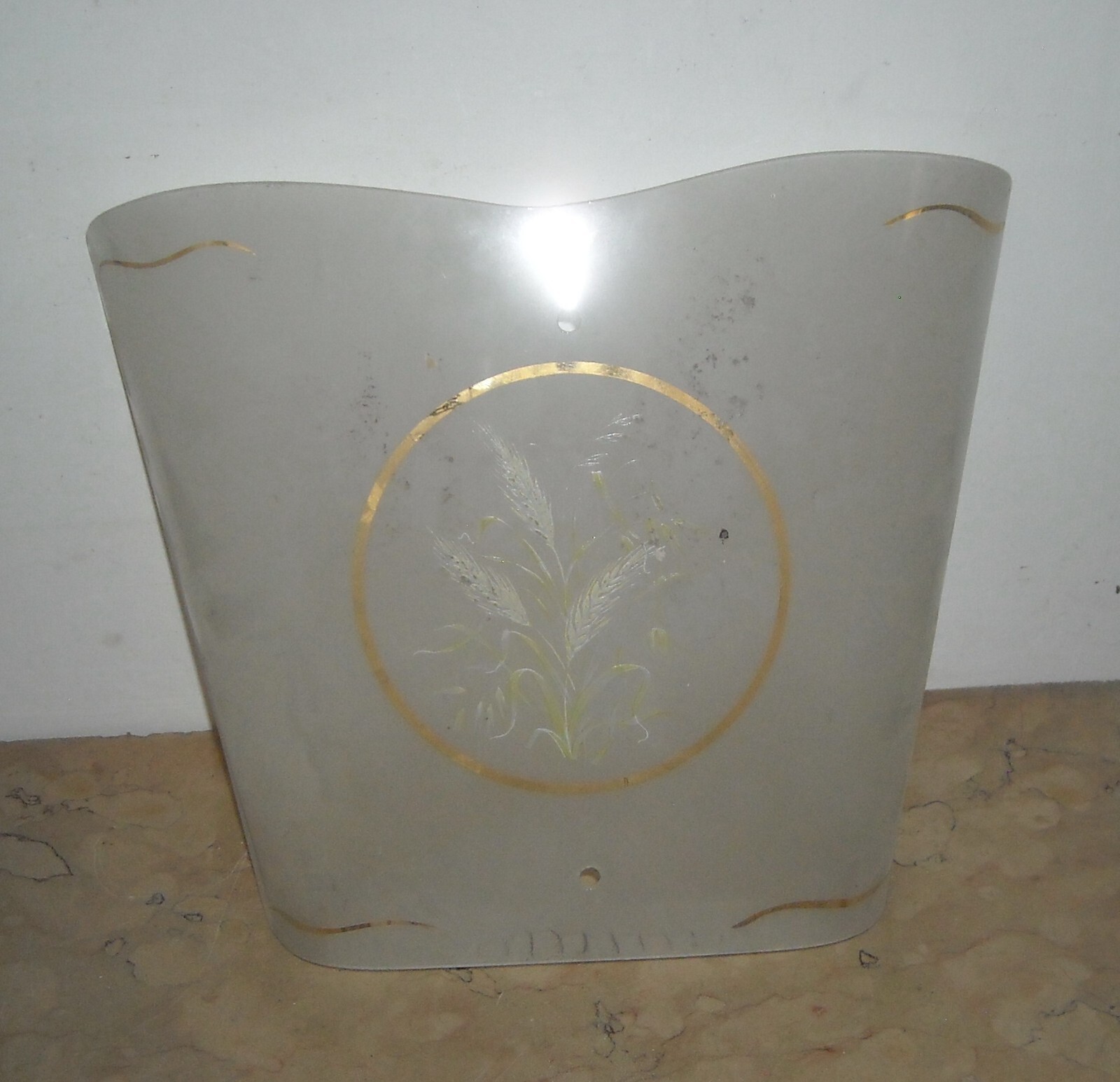 Vetro Decorativo Per Lampada Con Motivi A Spighe Di Grano, Metà Del Novecento