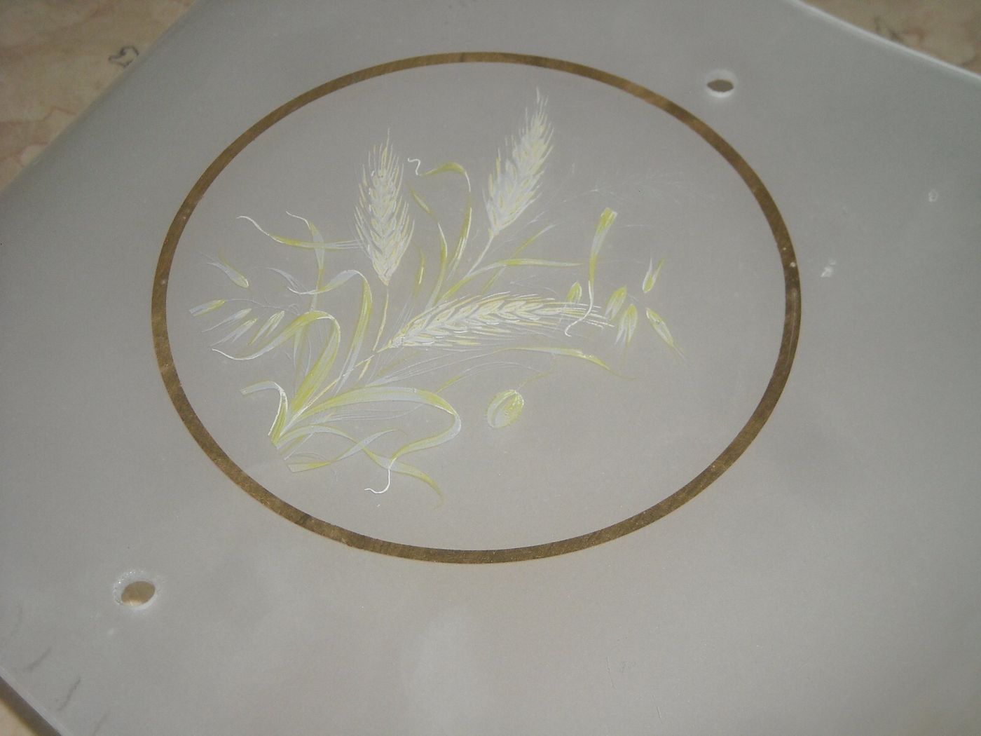 Vetro Decorativo Per Lampada Con Motivi A Spighe Di Grano, Metà Del Novecento