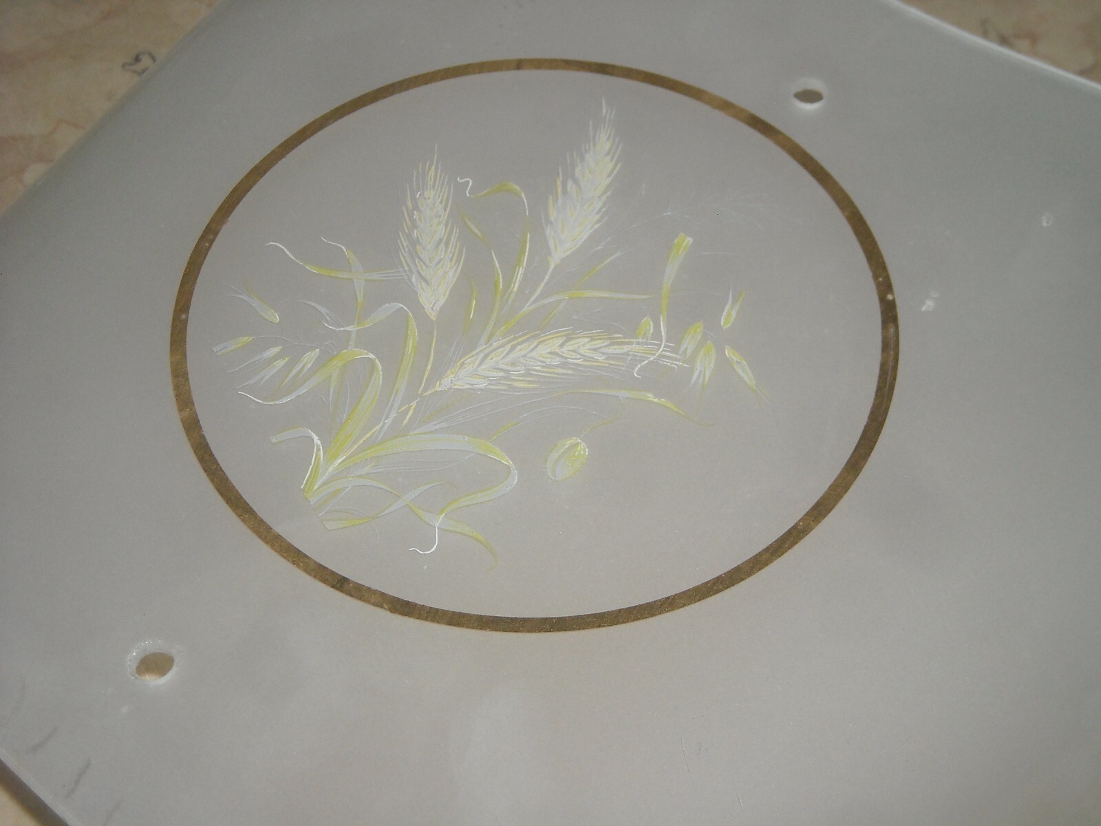 Vetro Decorativo Per Lampada Con Motivi A Spighe Di Grano, Metà Del Novecento