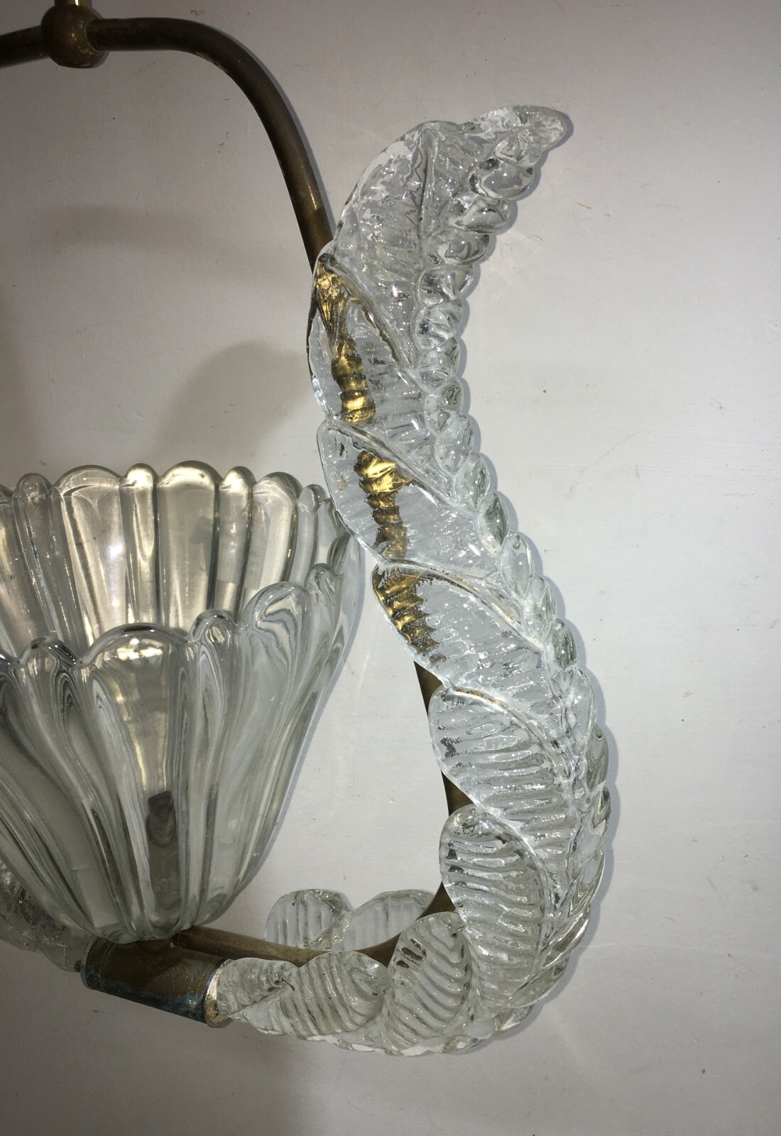Lampada A Sospensione In Vetro Artistico Modellato E Ottone