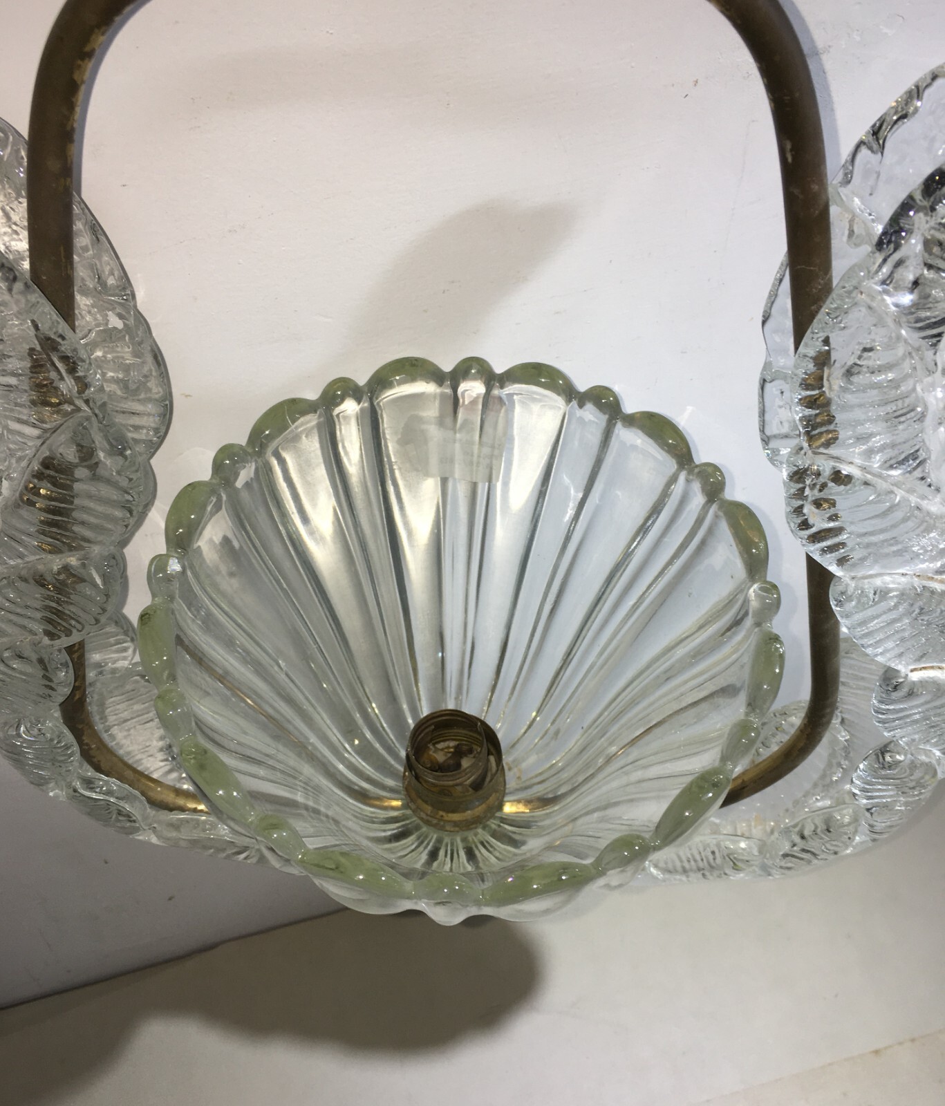 Lampada A Sospensione In Vetro Artistico Modellato E Ottone
