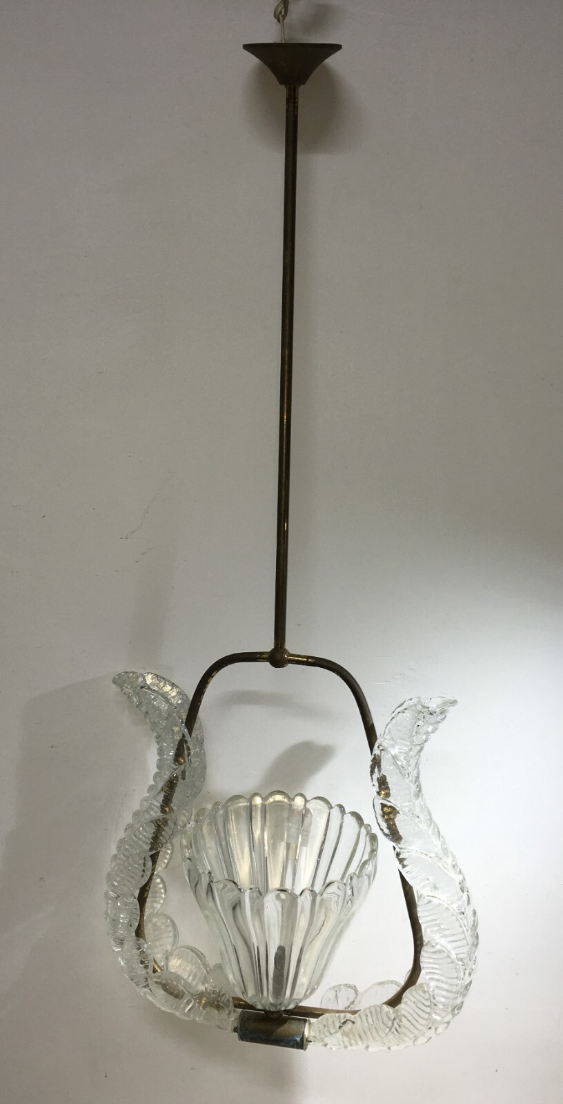Lampada A Sospensione In Vetro Artistico Modellato E Ottone